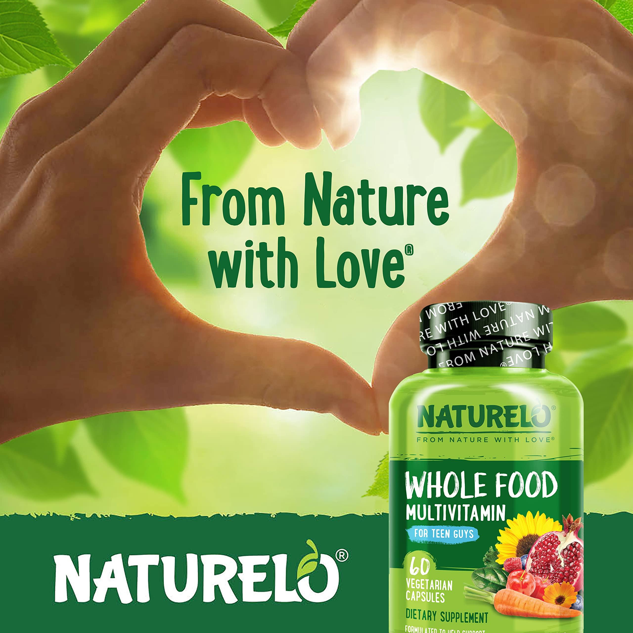NATURELO NATURELO Whole Food Multivitamin for Teenage Boys - Vitamins and Minerals Supplement for Active Kids - with Plant Extracts - Non-GMO - Vegan & Vegetarian - 60 Capsules