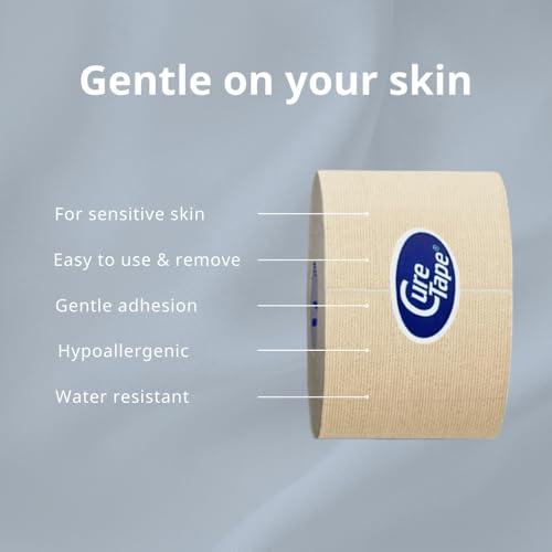 CureTape CureTape® Gentle | Kinesiology Tape for Hyper Sensitive Skin | Gentle Adhesion | 100% Hypoallergenic Water Resistant K Tape | for Thin Skin, Elderly or Children | Gentle to Remove | Medical KTape