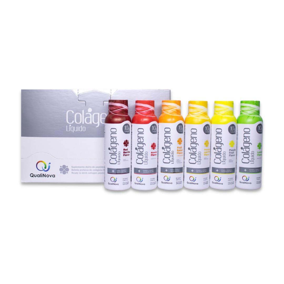 QUALINOVA QUALINOVA Liquid Collagen Supplements Variety Pack for Women - Daily Dose of Tropical Flavors with Essential Nutrients (10g Collagen / 1.86 fl oz - 30 Count)