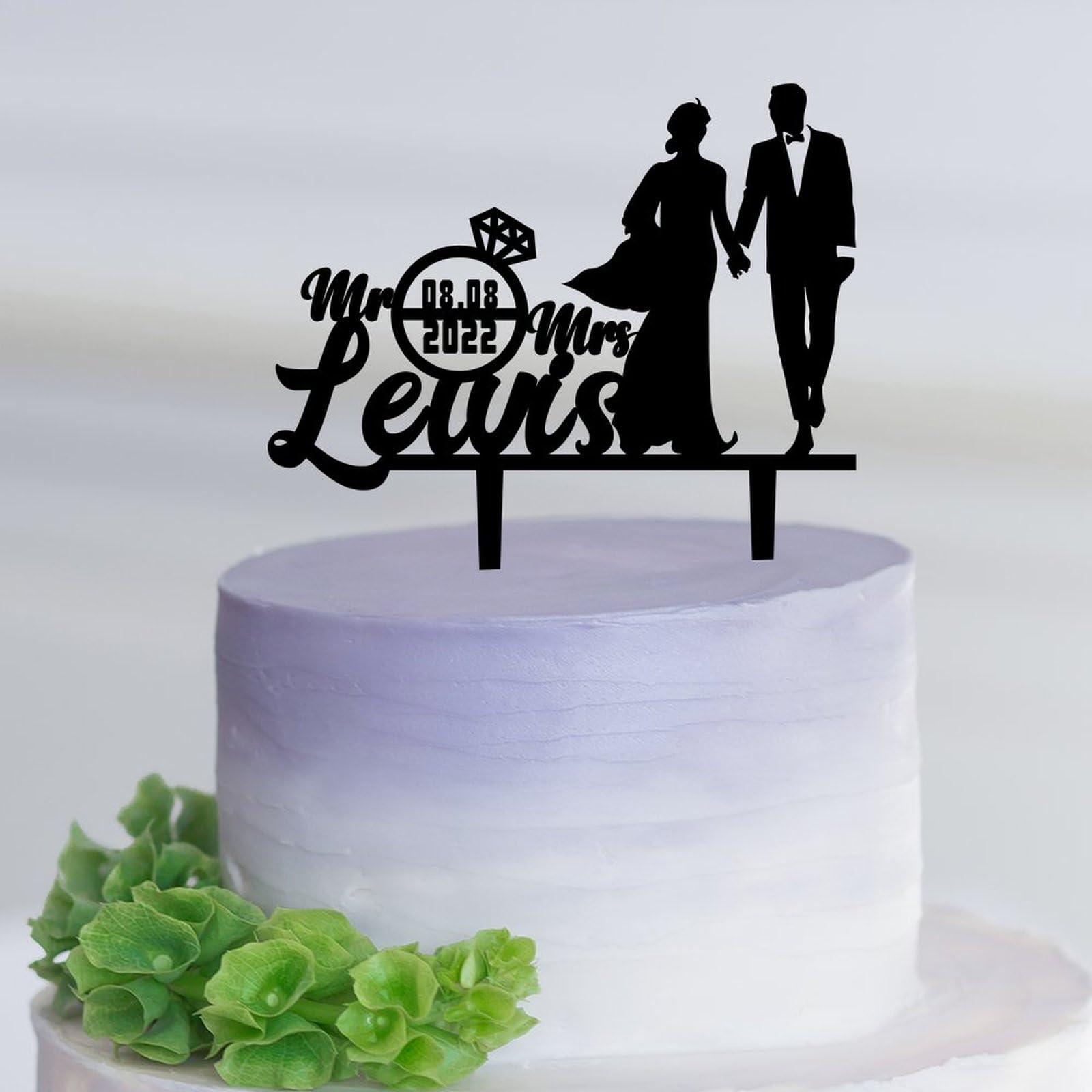 UanMere Personalized Wedding Cake Topper, Acrylic Cake Toppers, Bride And Groom Customized Last Name And Date Mr Mrs, Rustic Cake Toppers for Cake Bridal Shower