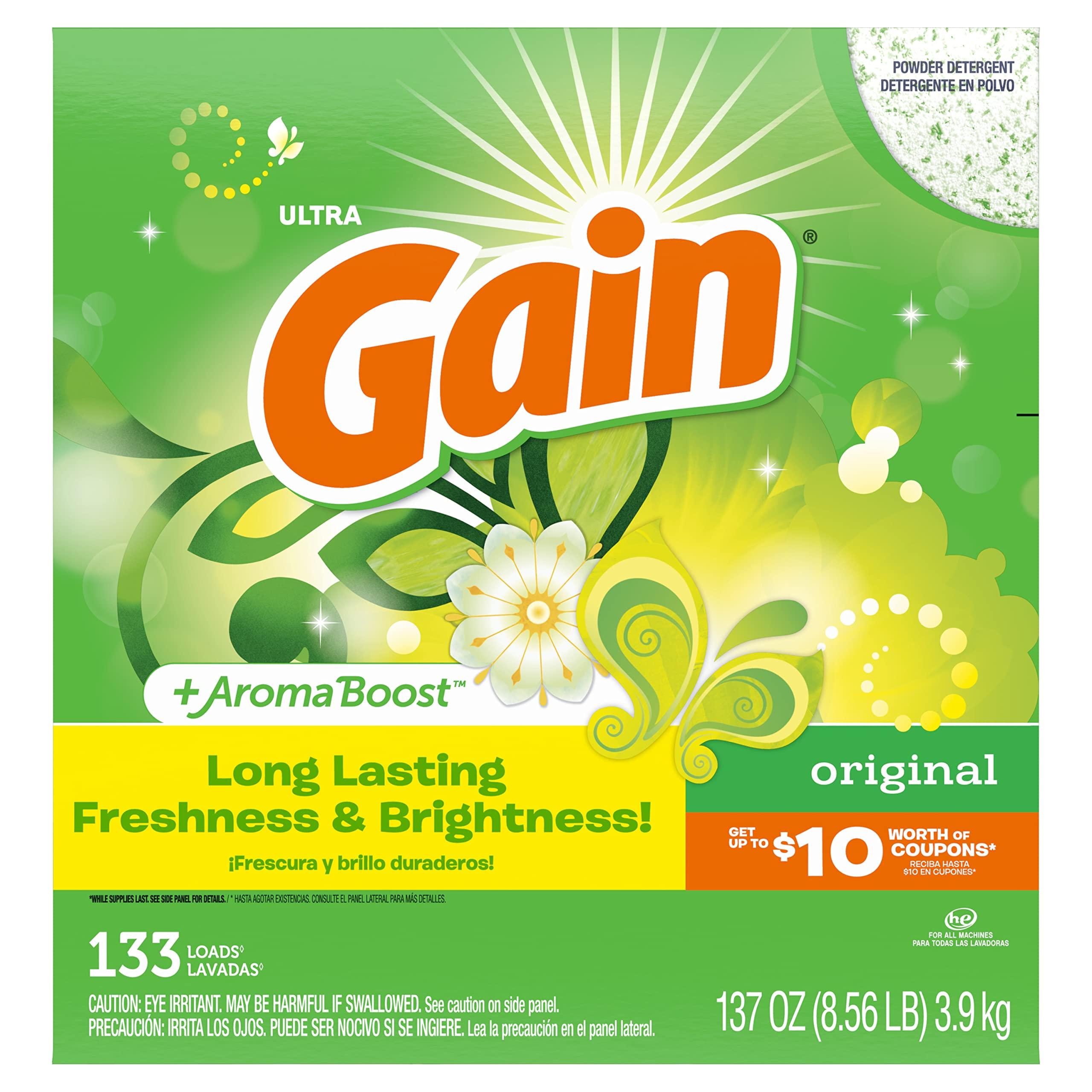 Gain Gain Powder Laundry Detergent for Regular and HE Washers, Original Scent, 137 ounces 133 loads