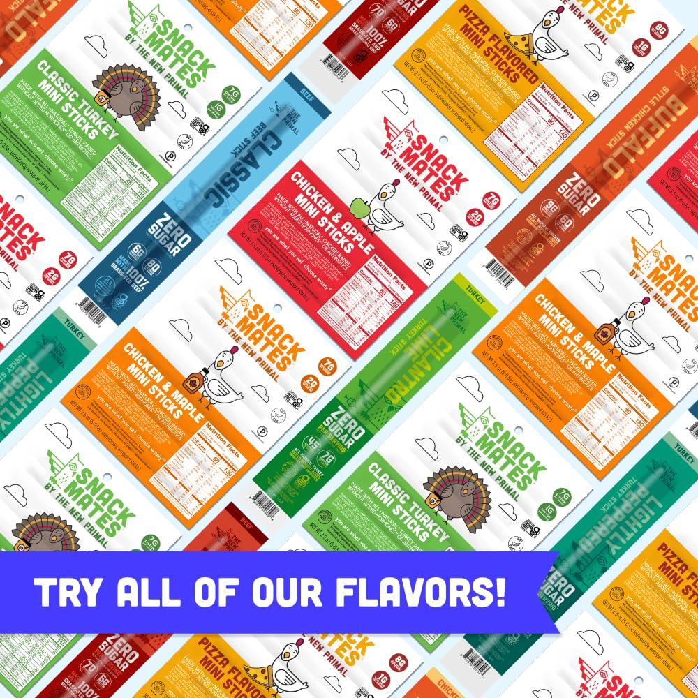 The New Primal The New Primal Snack Mates Chicken & Maple Sticks, Gluten Free Healthy Snacks for Kids, Low Sugar High Protein Back to School Snacks, Mini Paleo Jerky Meat Stick, 7g Protein, 50 Calories, 15 Pack