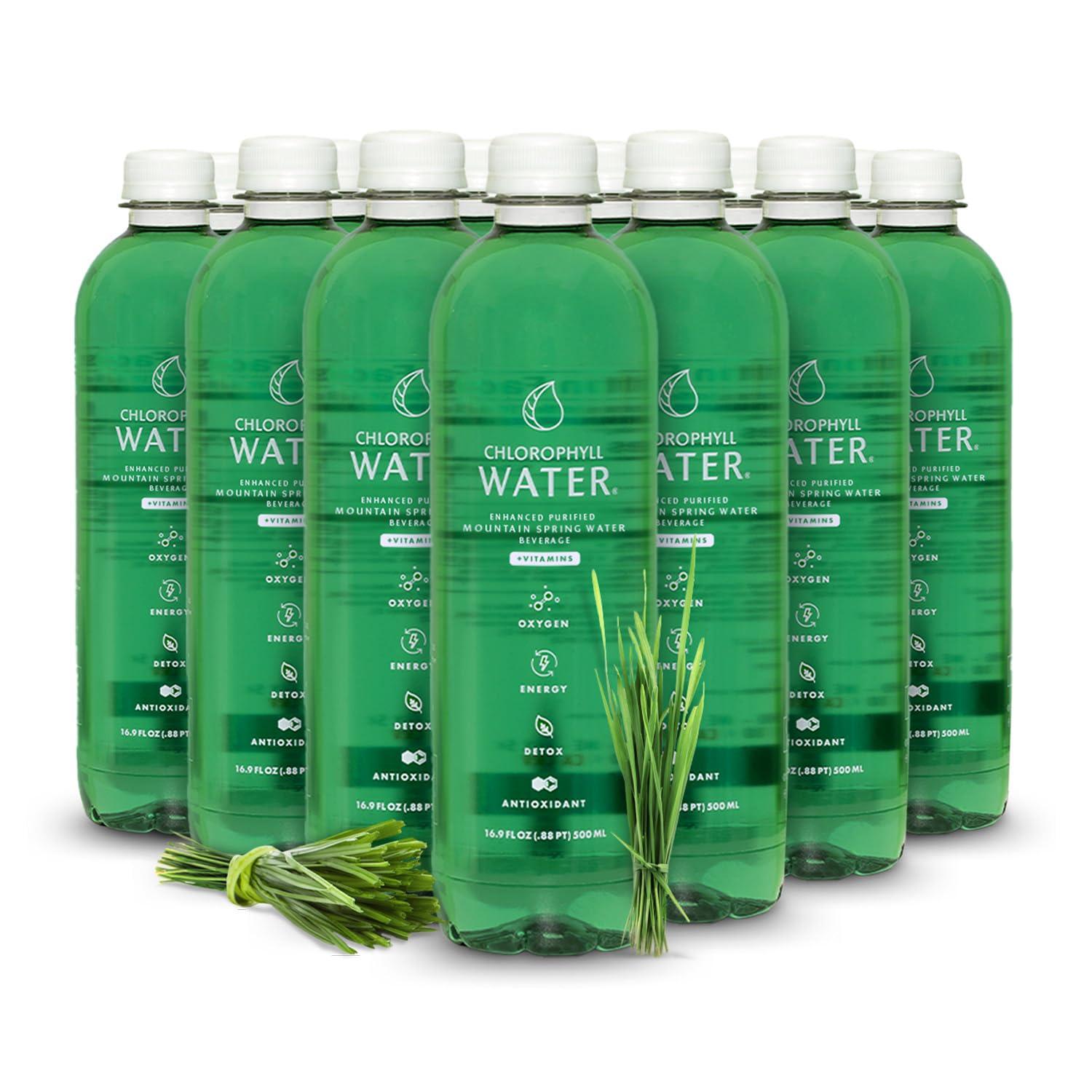Chlorophyll Water Chlorophyll Water Purified Mountain Spring Water w/Liquid Chlorophyll & Vitamins A, B12, C, D | Plant Based | Antioxidants, Detox Water, Energy Boost, Immune Support 12pk