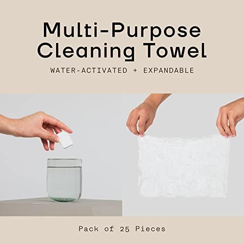 soto soto White Expandable Cleaning Towels, 100% Cotton (25 Pack) - 9 inches x 13 inches; Cotton Cleaning Rags, Disposable Hand Towels; Stronger Than Paper Towels Bulk Quantity