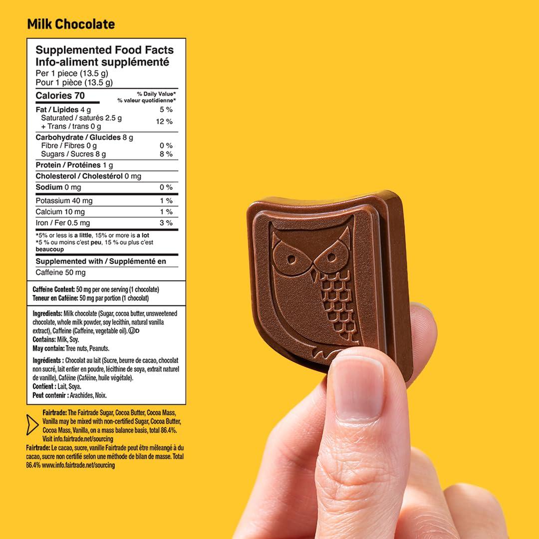 AWAKE Caffeinated Chocolate AWAKE - Caffeinated Chocolate Bites - Milk Chocolate, 50 Bites - 50mg Caffeine - Individually Wrapped Energy Bites - Coffee Alternative - Fairtrade, Gluten Free, Non GMO - 0.48oz