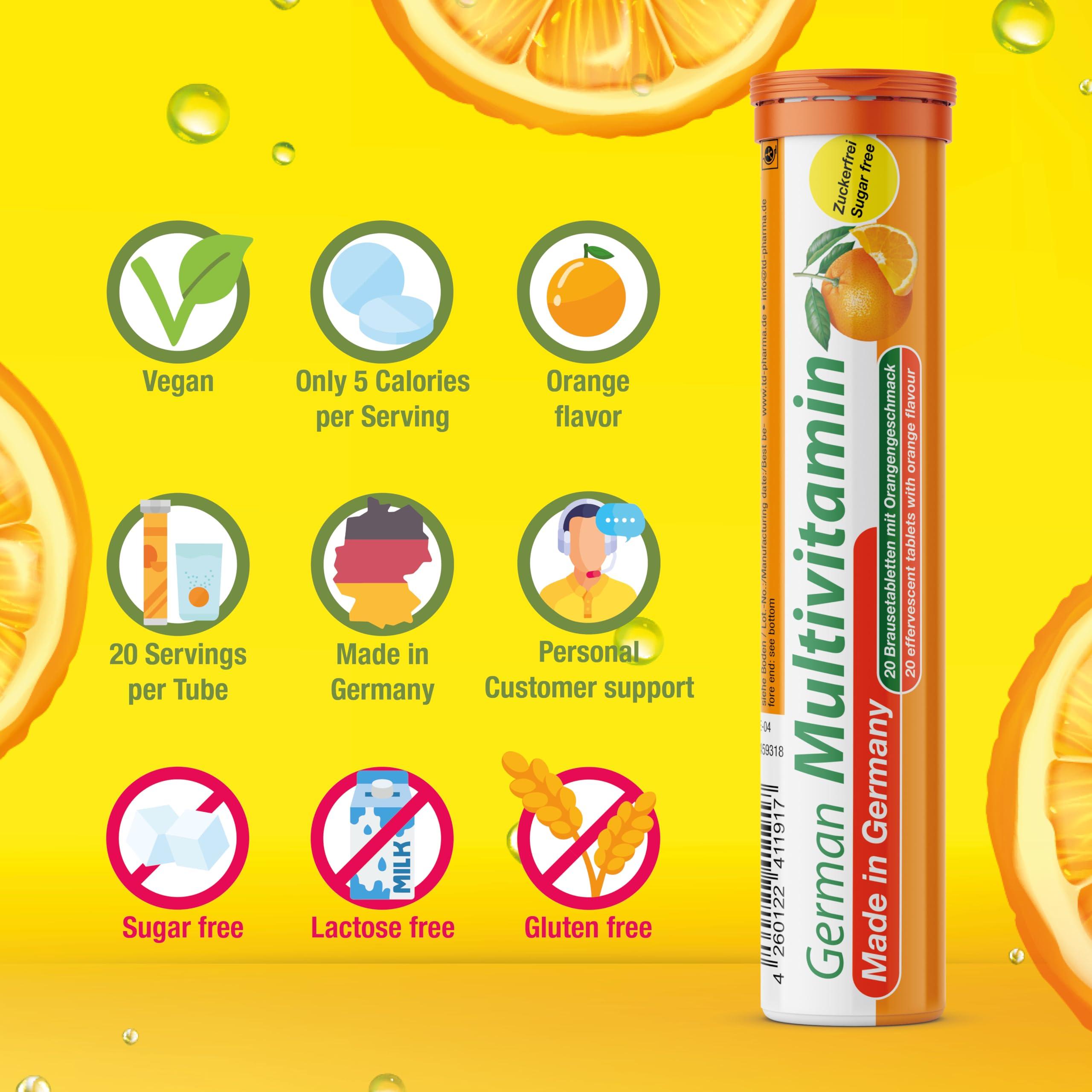 T&D German Vitamin, Minerals - 240 Vegan/Vegetarian Drink Effervescent Tablets - Mixed Fruit Flavor Box - Made in Germany