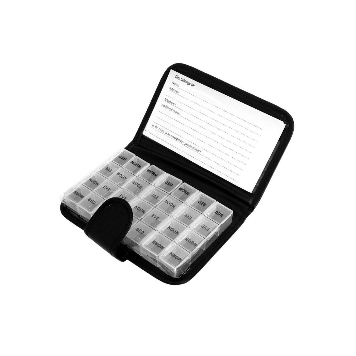 NA NA Pill Wallet with PU Bag Portable 28 Grids Pill Box Tablet 7 Day Weekly Medicine Box Drug Dispenser Tablet Holder Organiser