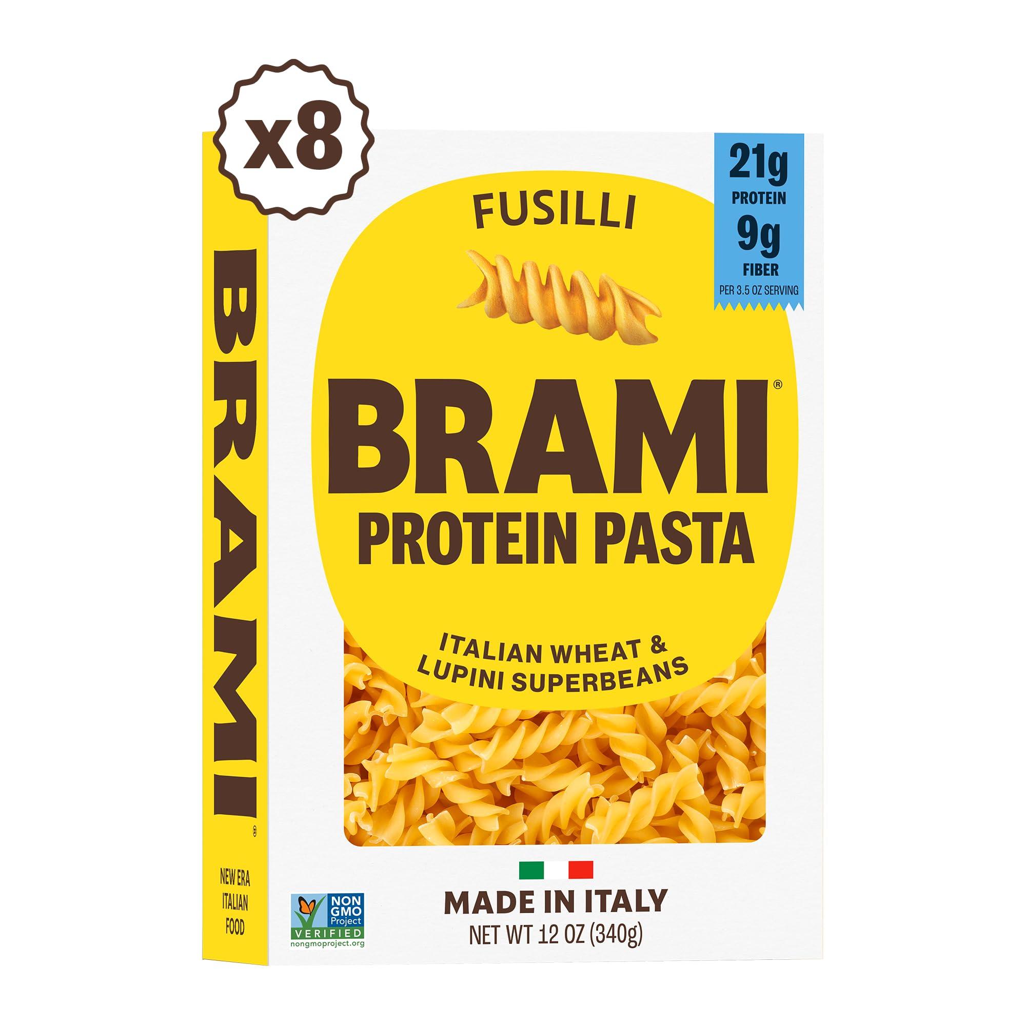 BRAMI Brami Fusilli Italian Protein Pasta | Low Carb | High Fiber | High Protein | Non-GMO | Keto | Made in Italy | Dry Pasta | Semolina Pasta | Fortified with Heart Healthy Lupini Beans | 12oz (Pack of 8)