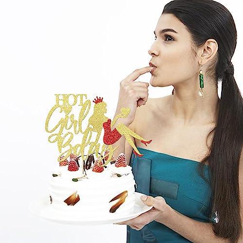 Migeaks Migeaks Glitter Hot Girl Bday Cake Topper, Happy Birthday Cake Topper, Funny Birthday Party Decorations for Women, Bachelorette Party Decorations Girls Birthday Party Supplies (Gold Glitter)