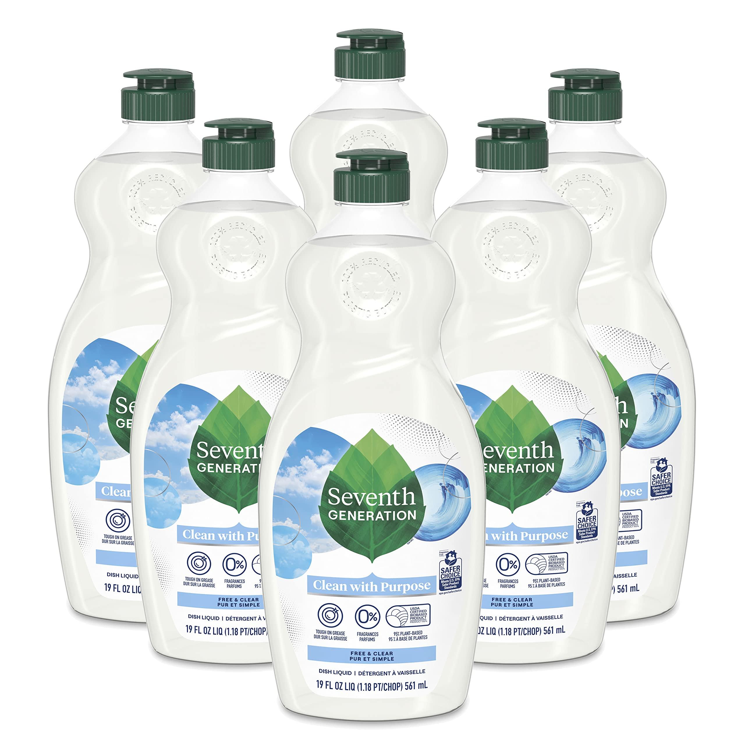 Seventh Generation Seventh Generation Dish Liquid Soap Free & Clear liquid soap Pack of 6 Dishwashing Soap Dish Soap for sensitive skin 19 oz