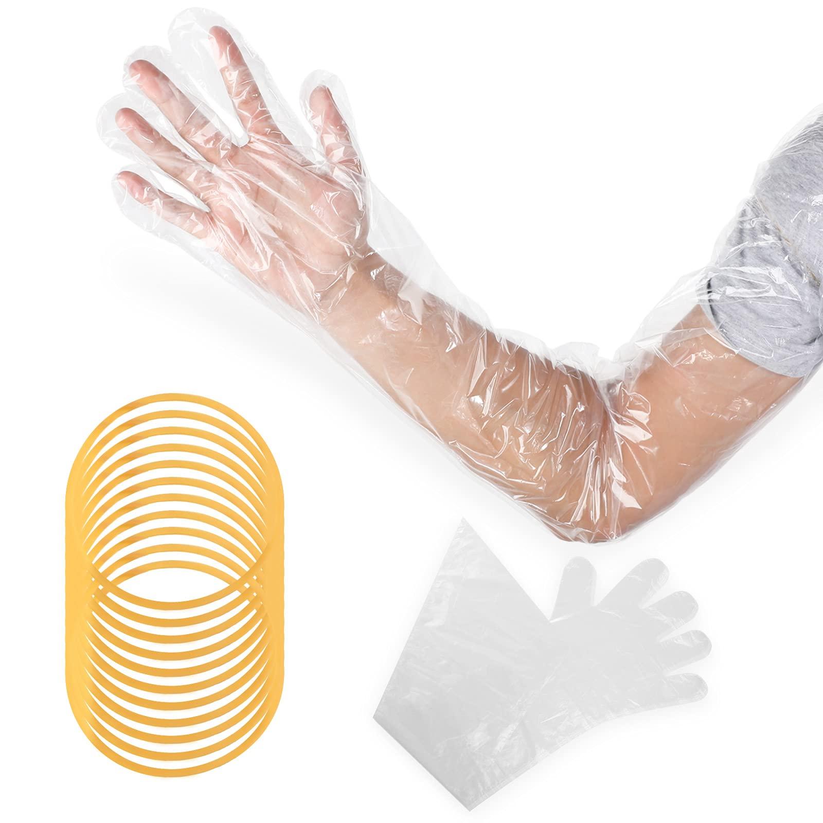 Lauwell Lauwell 50 Pcs Disposable Dressing Gutting Gloves 35 Inch Shoulder Length Field Dressing Gloves Veterinary Insemination Glove(White)