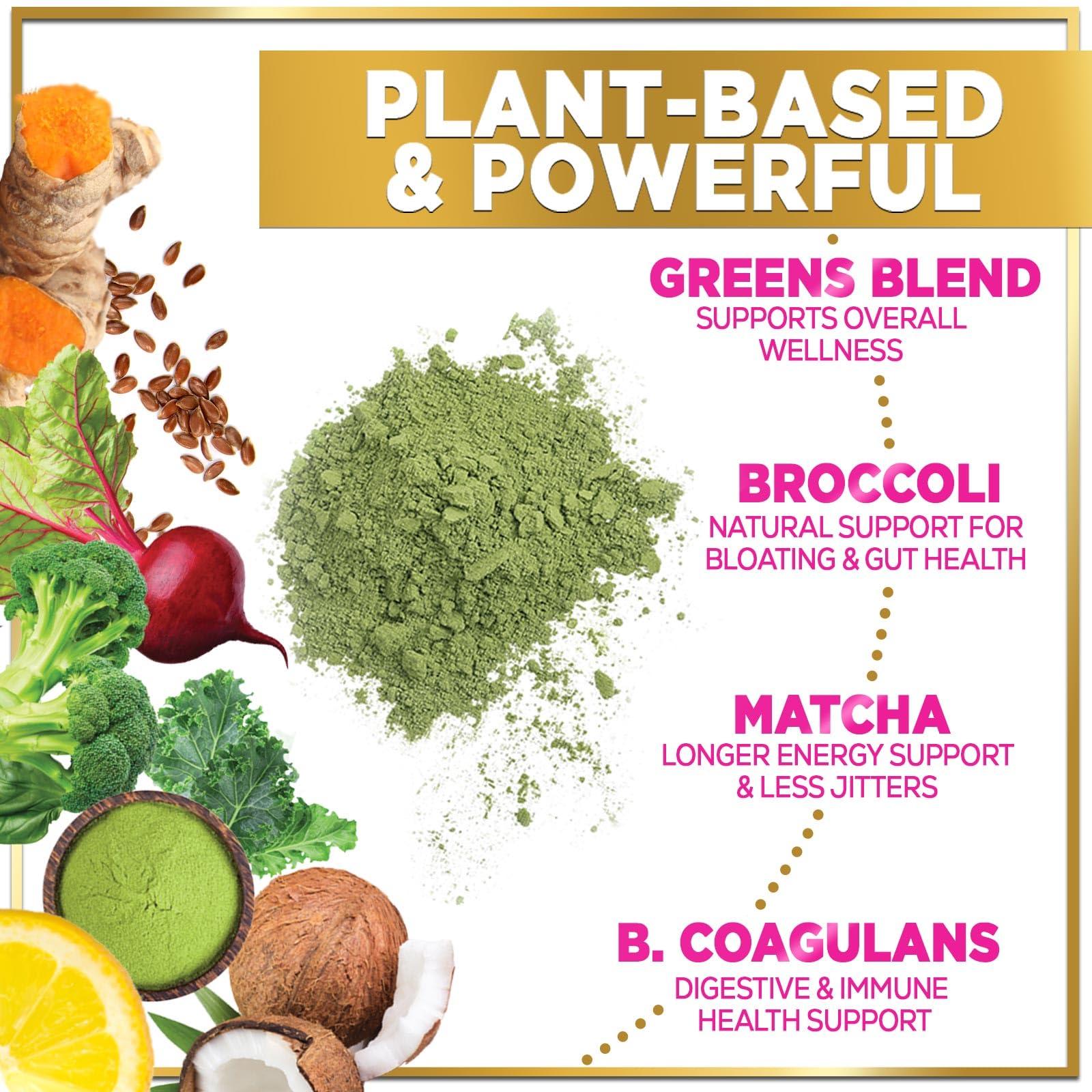 Hello Lovely! Green Powder Superfood, Organic Super Greens Powder Juice & Smoothie Drink Mix, Gut Health & Bloating Support, Probiotics, Spirulina, Chlorella & Beet Root for Digestive & Energy Support - 28 Servings