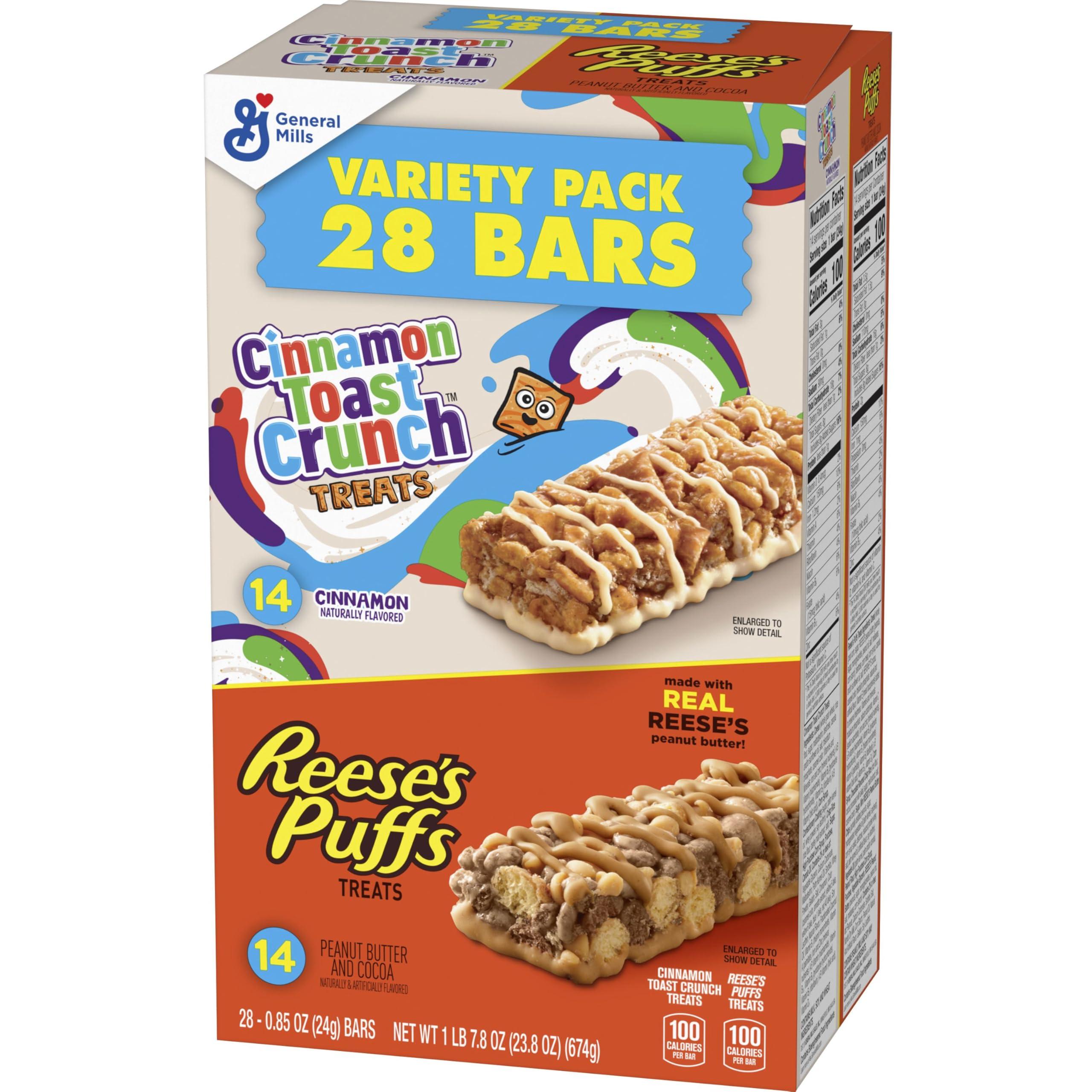 General Mills Reese\'s Puffs Cinnamon Toast Crunch Cereal Treat Bars Variety Pack, 28 ct