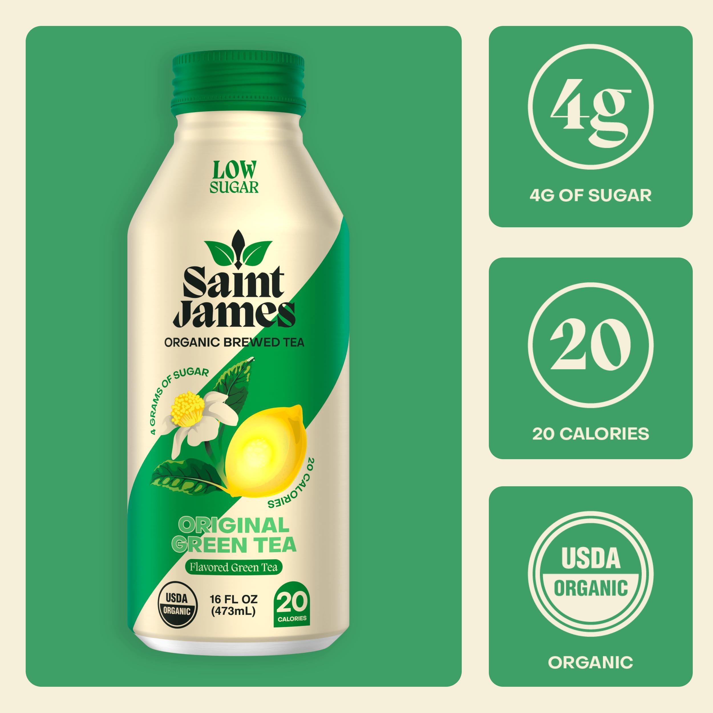 Saint James Iced Tea Saint James Iced Tea - Organic Green Tea - Non GMO, Gluten Free, Low Calorie & Low Sugar - Original Green Tea, 12 Pack (16.9 fl oz each)