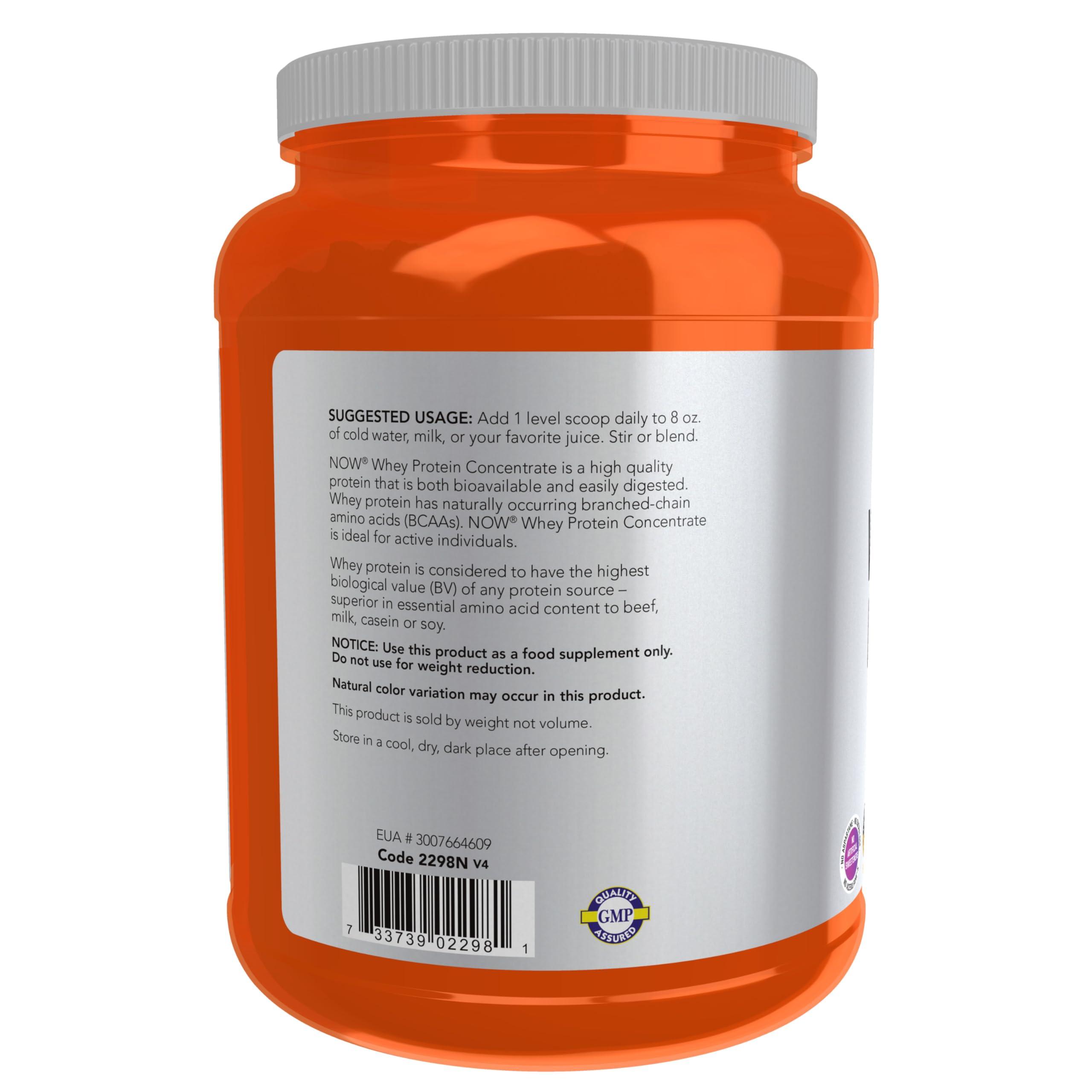 NOW NOW Sports Nutrition, Whey Protein Concentrate, 24 g With BCAAs, Unflavored Powder, 1.5-Pound