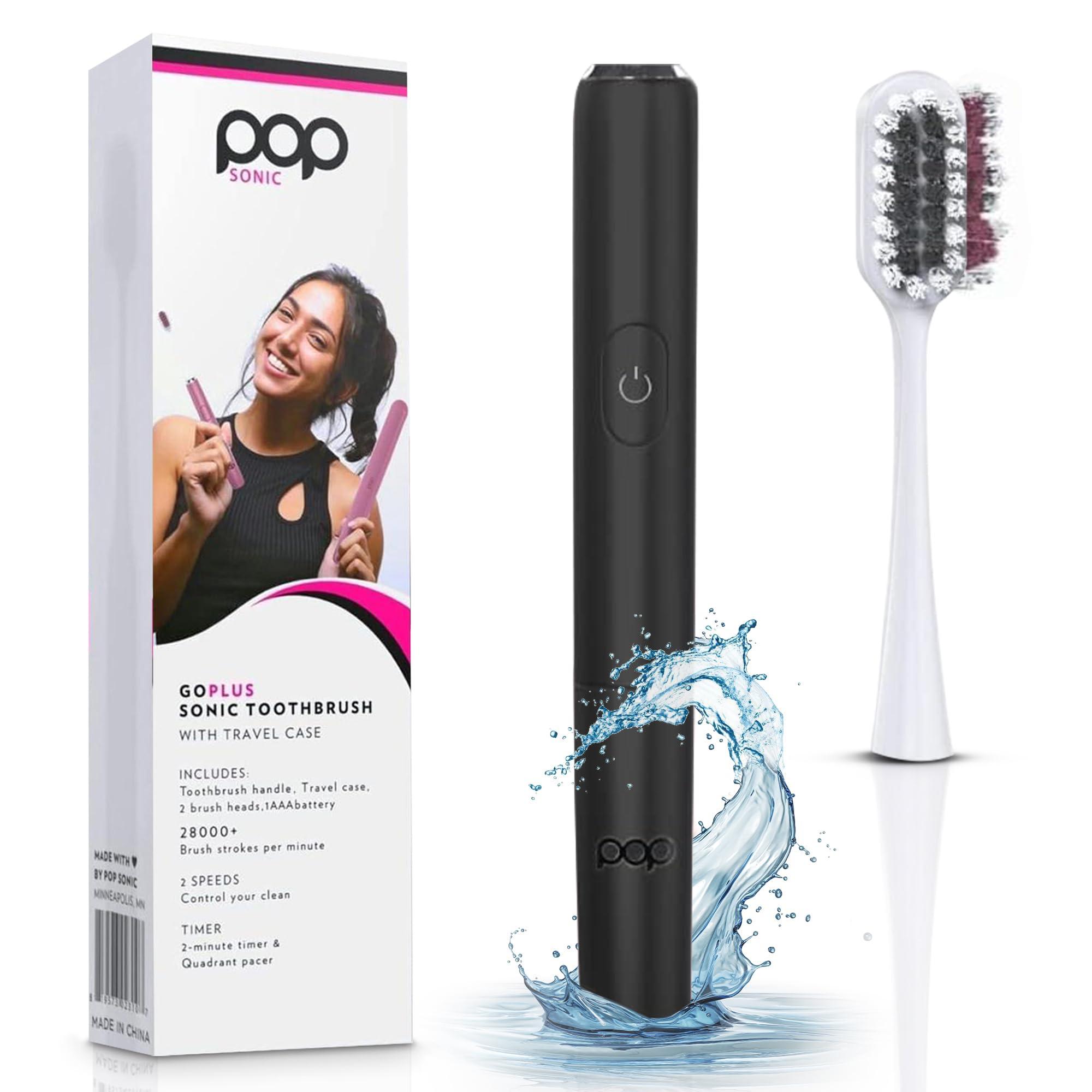 Pop Sonic Go Plus Sonic Toothbrushes for Adults w/Electric Toothbrush Case (Black) - Electric Toothbrush for Adults & Kids - Sonic Toothbrush w/ 2 Speeds - 18000-24000 Vibrations Per Minute