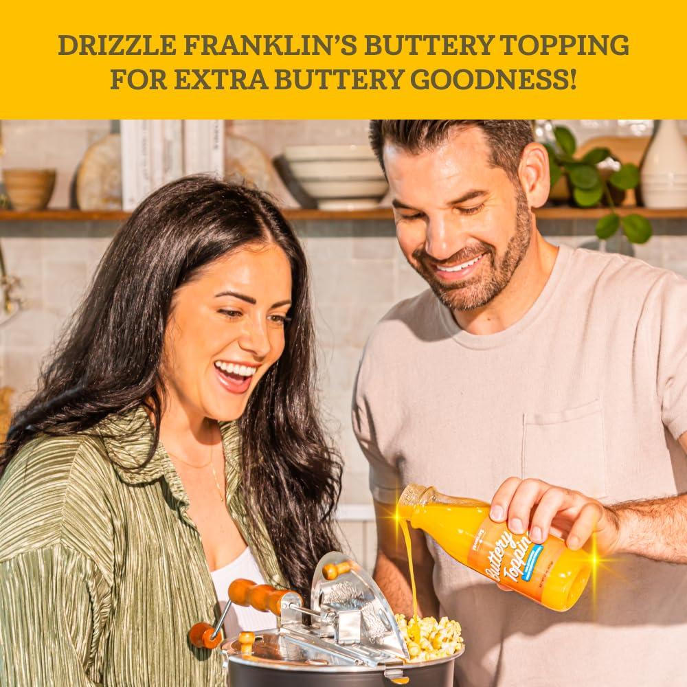 Franklin's Gourmet Popcorn Franklin's Gourmet Popcorn Buttery Popcorn Topping - Kosher, Gluten Free, Vegan & Zero Trans Fat Popcorn Butter Topping - Popcorn Flavoring for Authentic Movie Theater Taste - 15 oz.