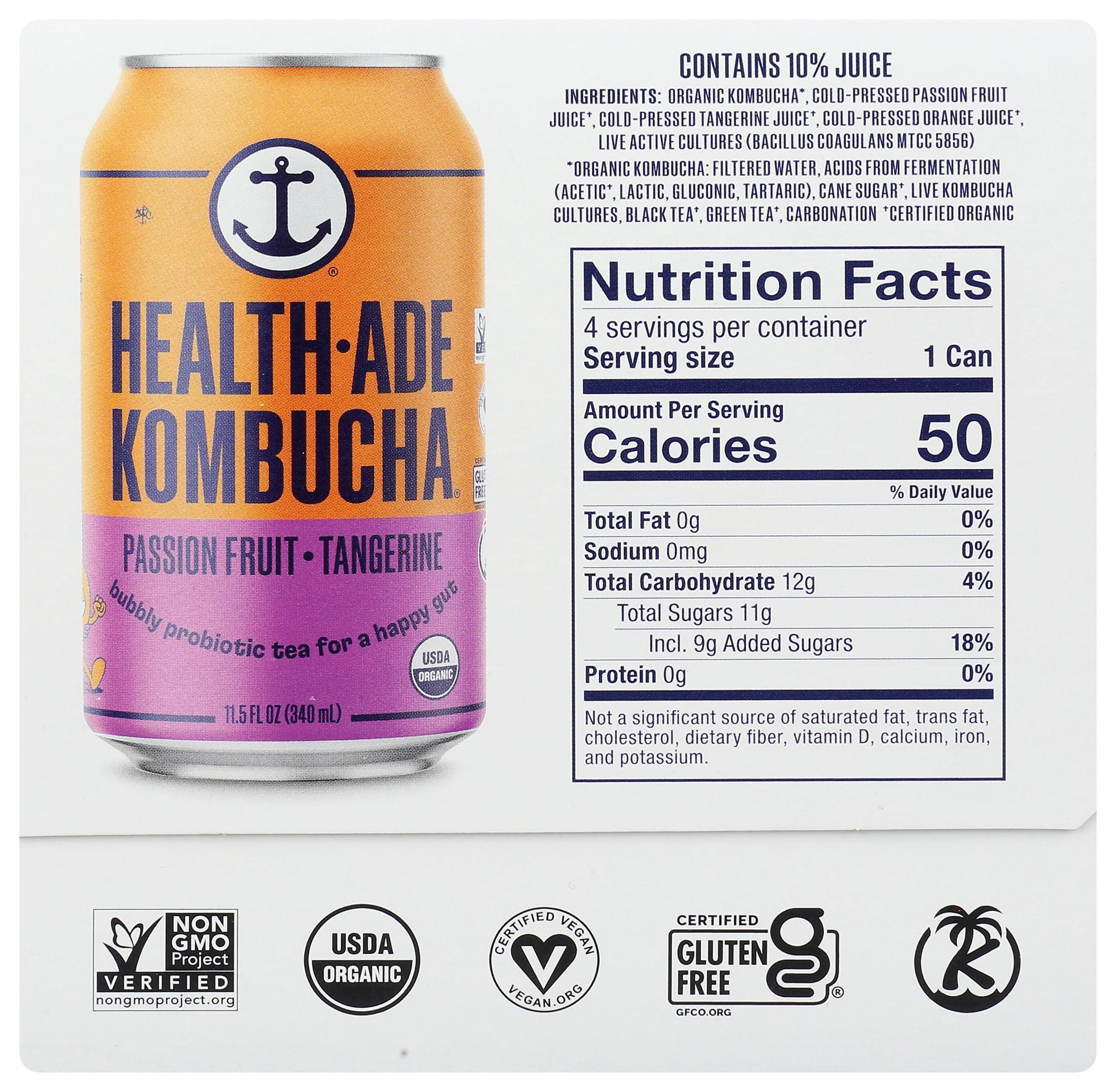 Health-Ade Health-Ade Organic Passion Fruit Tangerine Kombucha Can 11.5OZ 4-Pack, 46OZ