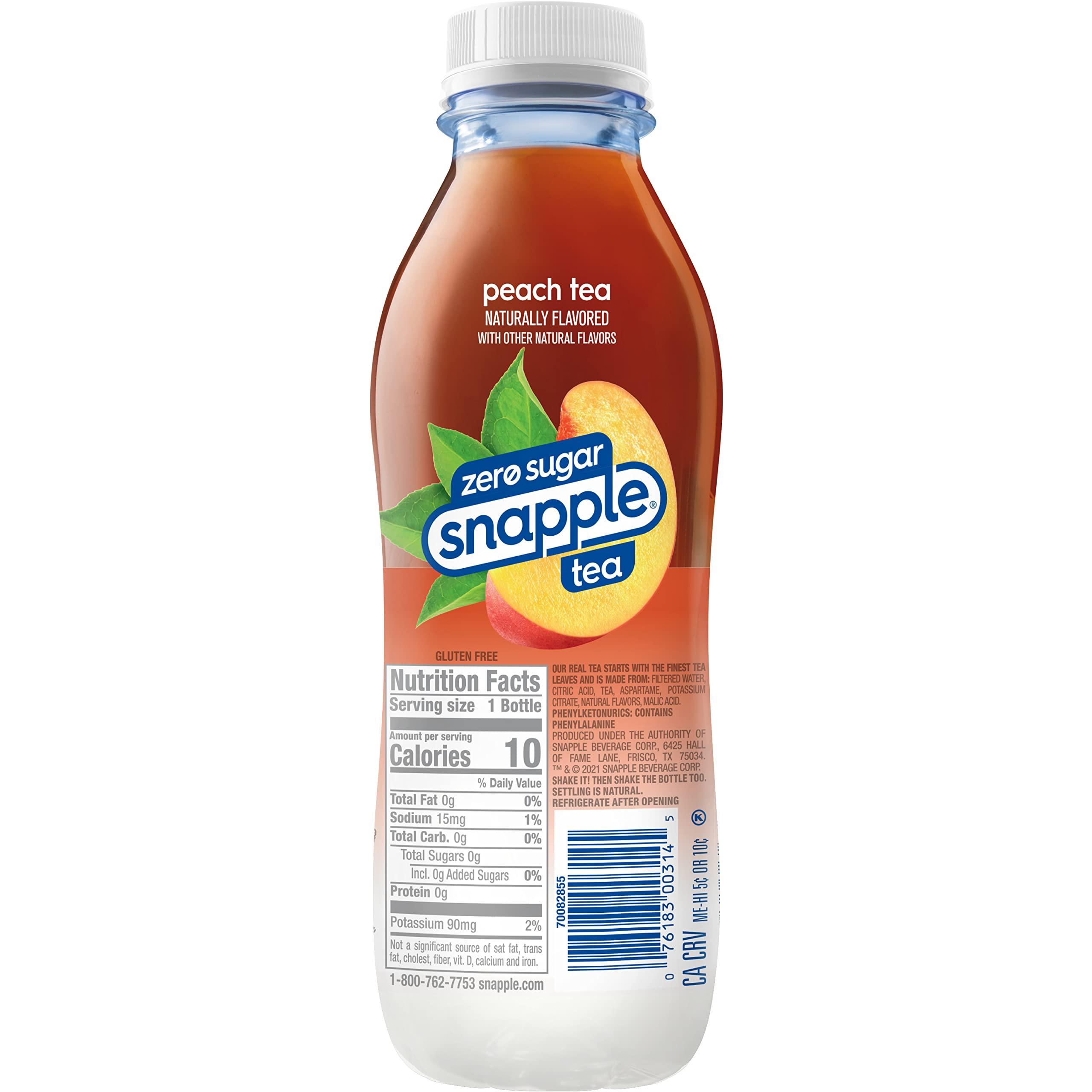 Snapple Snapple Zero Sugar Peach Tea, 16 fl oz recycled plastic bottle (Pack of 12)