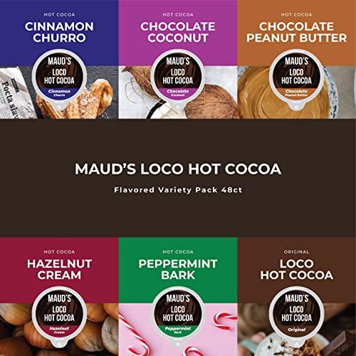 MAUD\'S Maud\'s Flavored Hot Chocolate Variety Pack, 48ct. Solar Energy Produced Recyclable Single Serve Gluten & Dairy Free Flavored Hot Cocoa Pods, 100% California Blended Hot Cocoa Variety, KCup Compatible