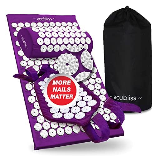 Acubliss Acubliss Acupressure Mat, Strap & Pillow 3 Piece Gift Set, 12,348 Acupuncture Pressure Points for Back Pain Relief, Increased Energy, Relaxation, FSA/HSA Eligible, Drawstring Bag, Purple