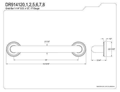 Kingston Brass Kingston Brass DR914126 Camelon 12" Grab Bar, 1-1/4" Diameter, Polished Nickel