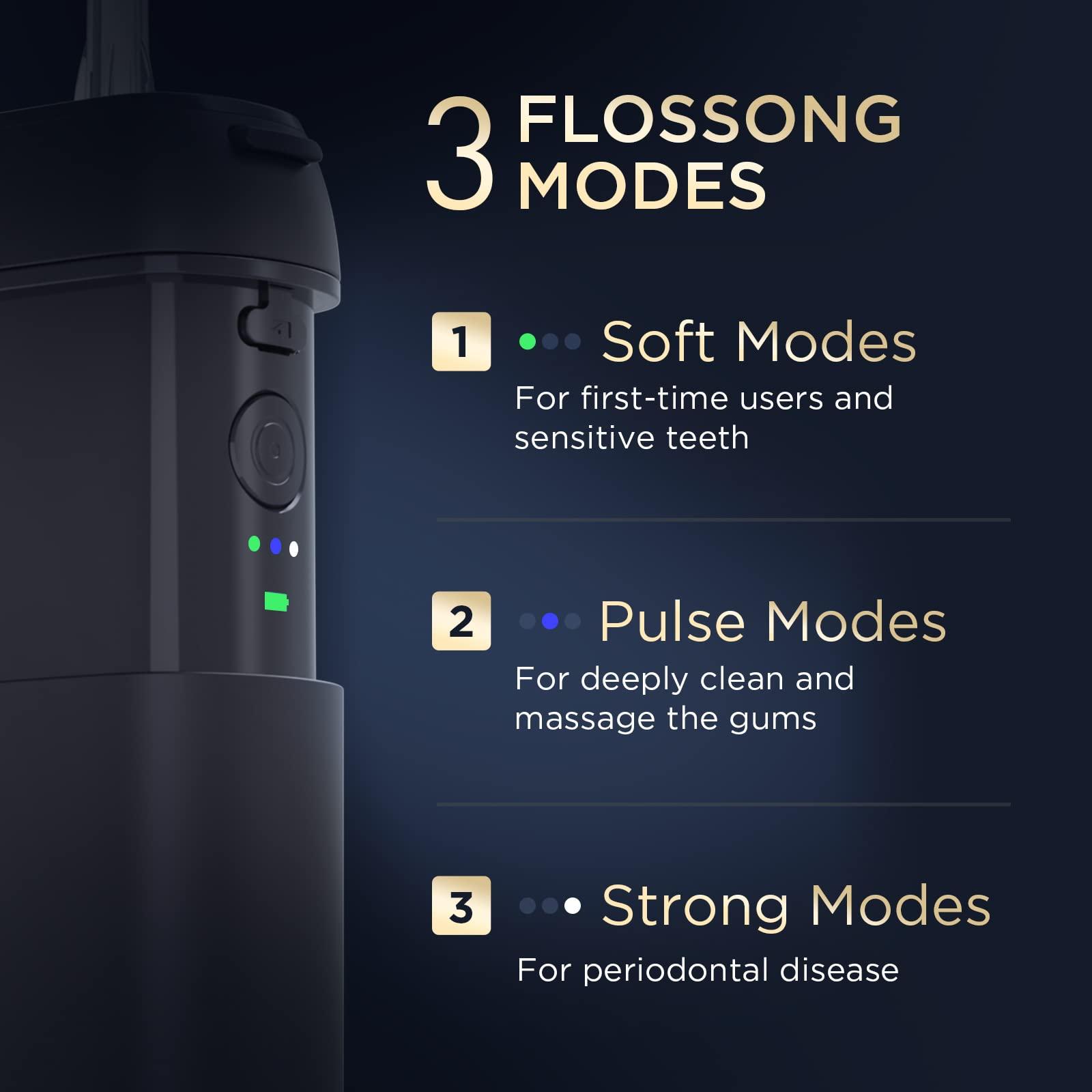 SYNHOPE Water Flosser [ Mini Cordless Portable ] Oral Irrigator Water Teeth Cleaner Pick, Telescopic Water Tank, 3 Modes & IPX7 Waterproof, Home & Travel Water Floss for Teeth, Braces Bridges Care (Black)