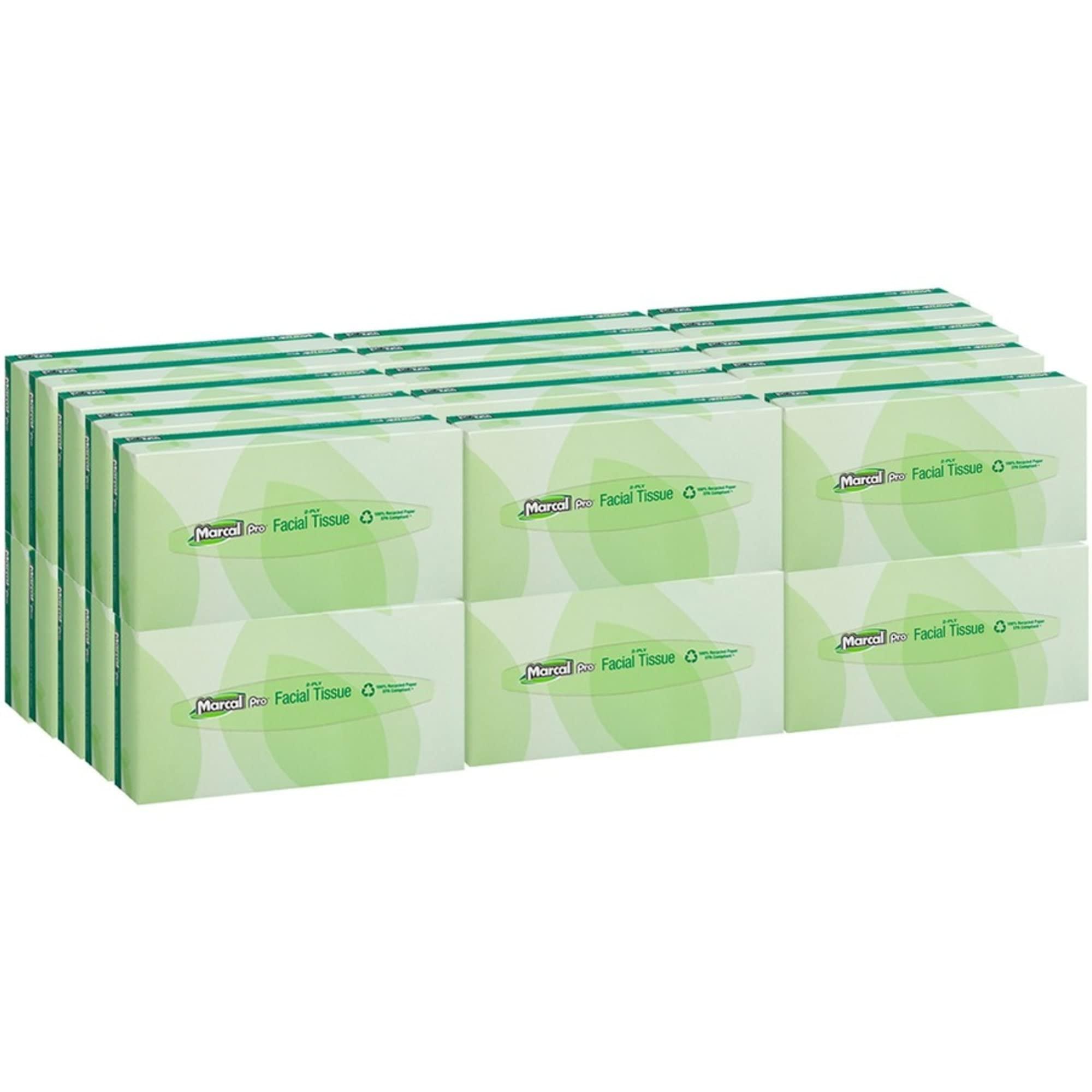 Marcal Marcal PRO 100% Recycled Convenience Pack Facial Tissue, Septic Safe, 2-Ply, White, 100 Sheets/box, 30 Boxes/carton