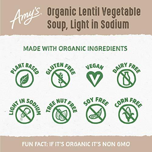 Amy's Amy’s Soup, Vegan Light in Sodium Lentil Vegetable Soup, Gluten Free, Made With Organic Vegetables, Canned Soup, 14.5 Oz (12 Pack)