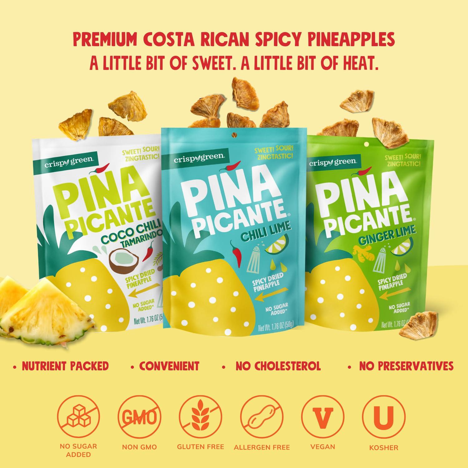 Crispy Green Crispy Green Pia Picante, Coco Chili Tamarindo Dried Pineapple, Healthy Real Fruit Snacks, 1.76 Ounce, 12 Single Serve Bags