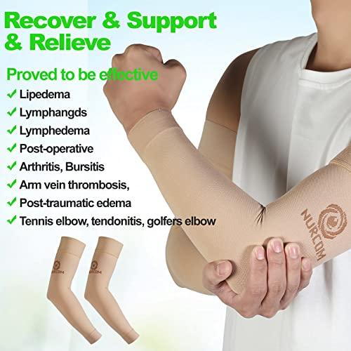NURCOM NURCOM Medical Compression Arm Sleeve for Men Women, 2 Pack, No Silicone, Soft-In 20-30mmHg for Lymphedema, Lipedema, Pain Relief, Edema, Swelling, Post Surgery Recovery, Beige M