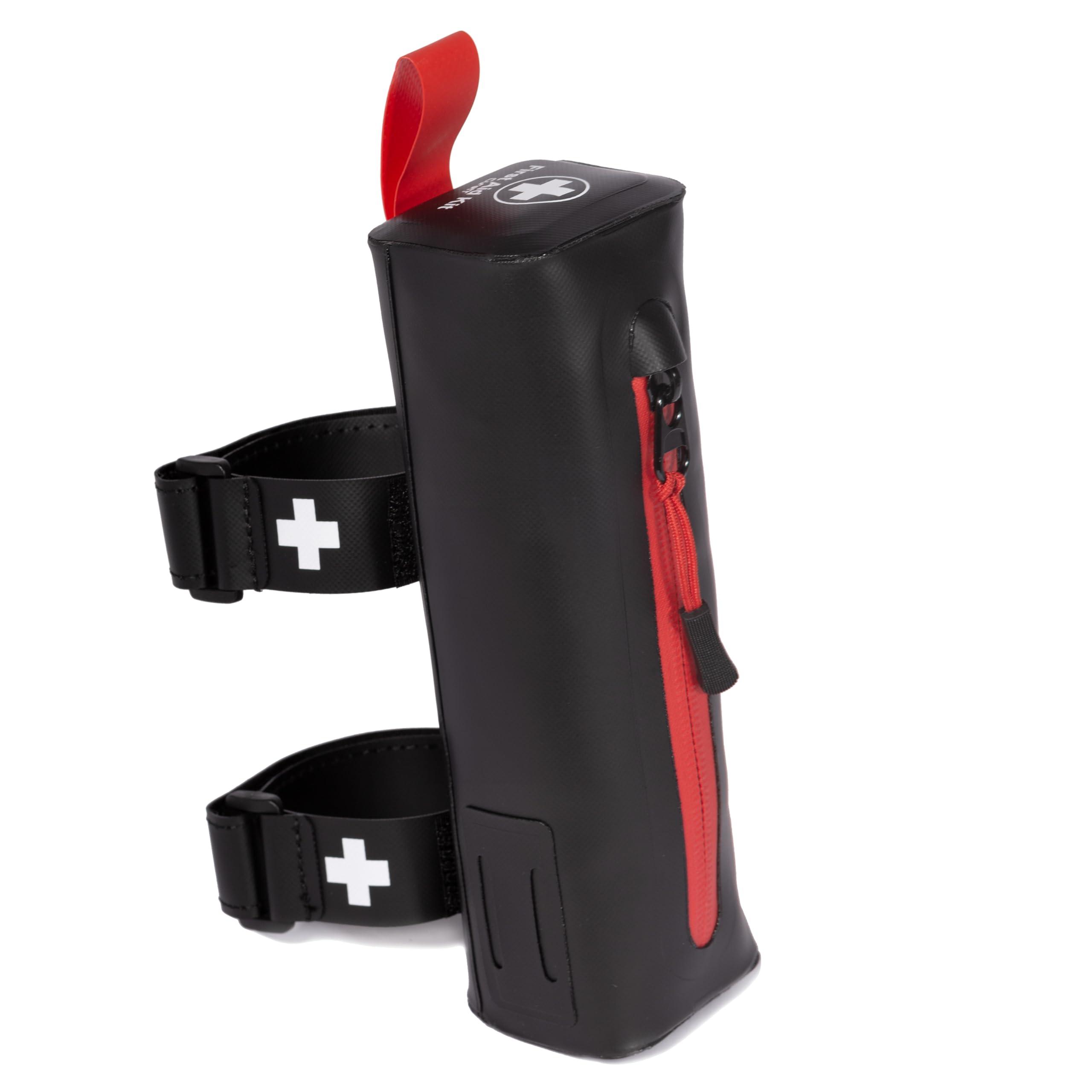 CureIT CureIT Bike First Aid Kit for Cyclist\'s, Compact Waterproof Case, Attaches to Bike Frame, Essential Supplies for Trauma & Emergencies, Black Red