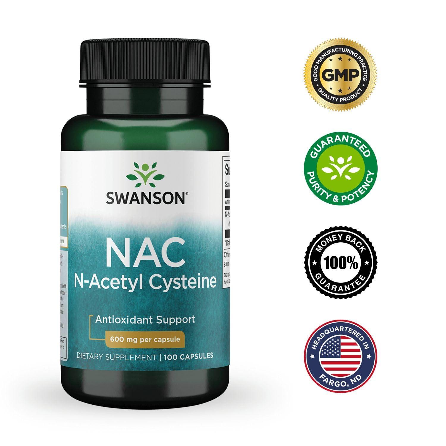Swanson Premium Brand Swanson Premium Brand NAC N-Acetyl Cysteine - 600 mg, 100 Capsules - Antioxidant and Cellular Health Support Supplement