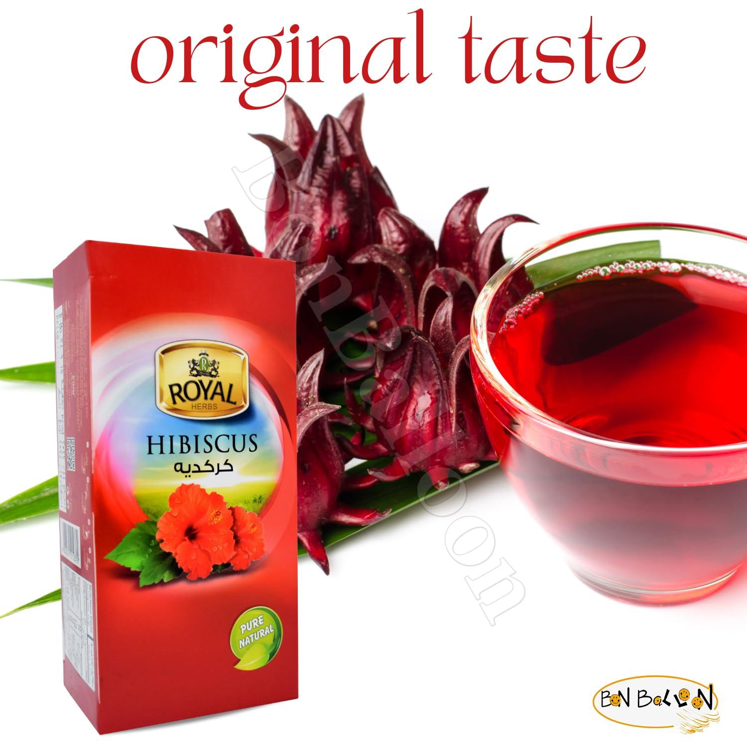 Egyptian Royal Natural Hibiscus Flower Tea Bags Pure Natural Dried Roselle Egyptian Herbal Caffeine Free Egypt Aswani Aswan Chai Hybiscus Hibscus Tea\'s Hibiscous Halal Kosher (20 Bags)