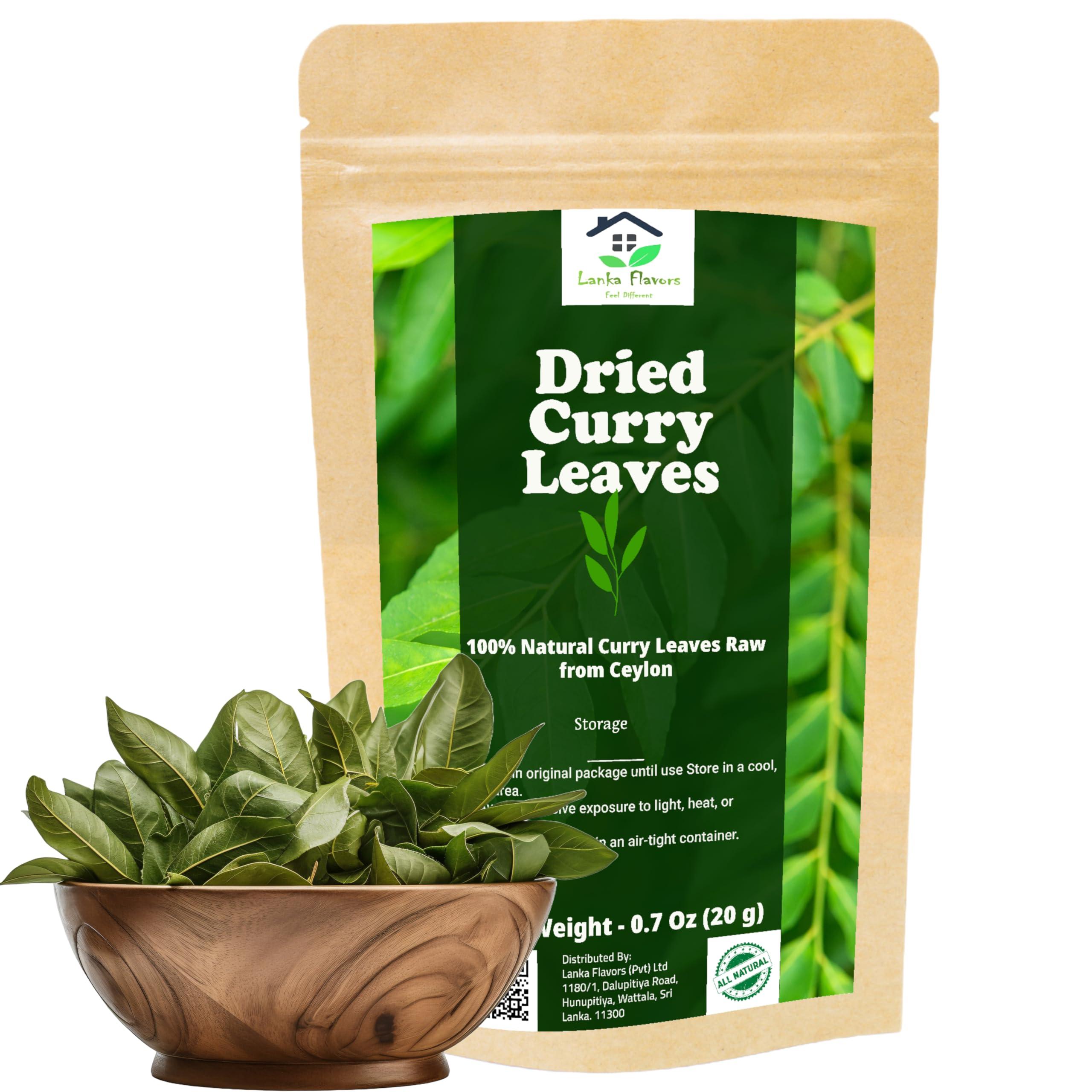 Lanka Flavors Feel Different Dried Curry Leaves 0.7 Oz (20 g) Whole Herbs Leaf for Asian Spices Food Organic Natural Air Dried Kari Patta Aromatic Flavors - Lanka Flavors Feel Different