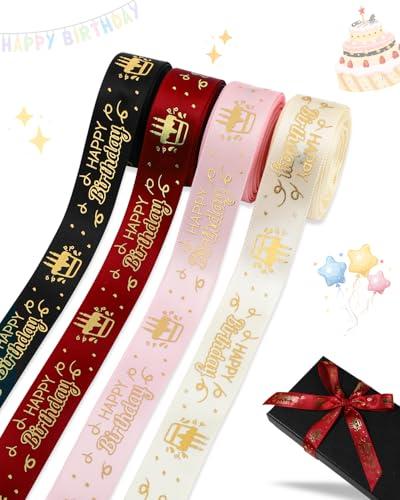 Pineraap Pineraap 4 Rolls 20 Yards Happy Birthday Ribbon, 0.75 Inch Birthday Ribbon for Flower Bouquet, Gift Wrapping, Birthday Party Decoration
