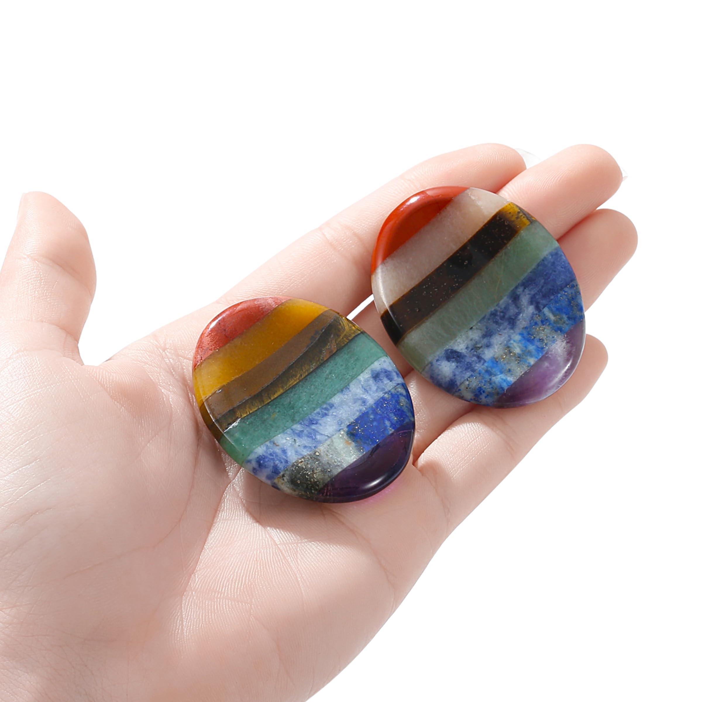 NUKAYAI NUKAYAI Thumb Worry Stone Crystals for Anxiety 7 Chakra Oval Crystals and Healing Stones Natural Tiny Meditation Accessories Mental Health Gifts Fidget Depression Stress Anxiety Relief Items for Women
