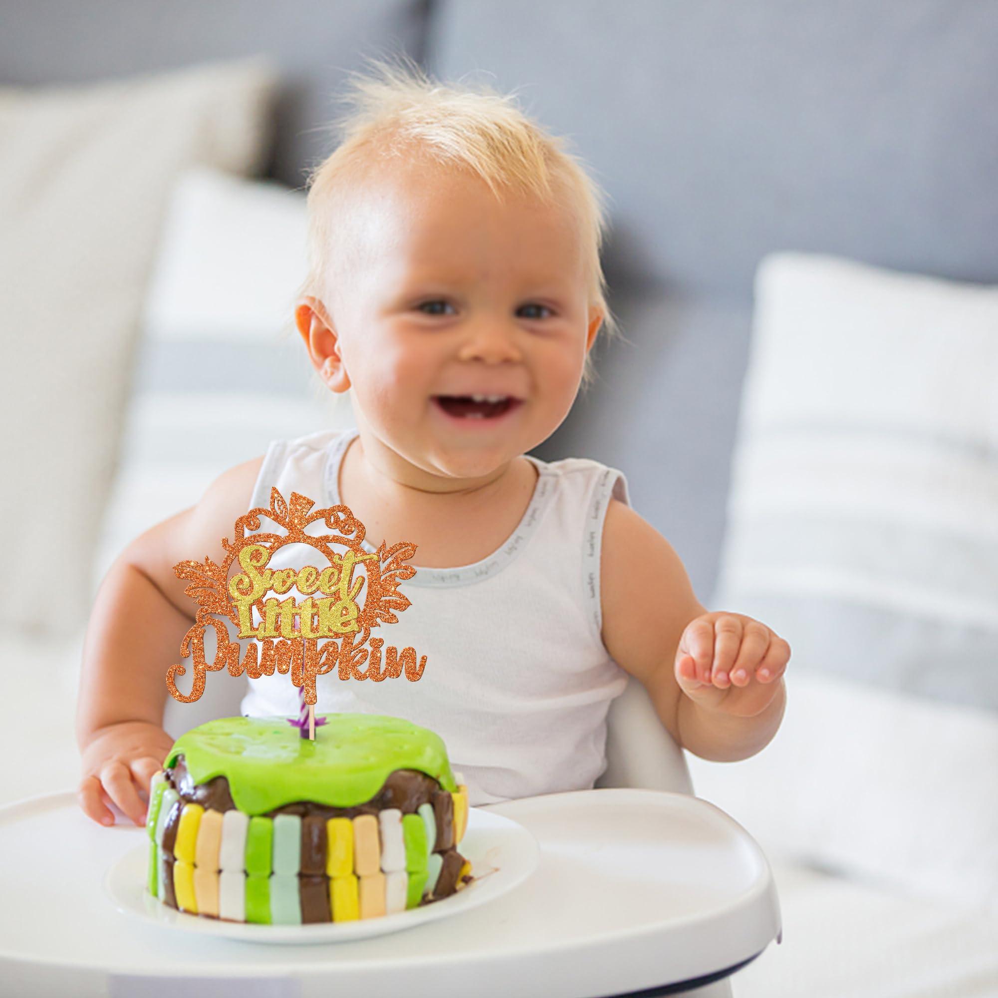 Gold Glitter Little Pumpkin Cake Topper - Fall Baby Shower & Thanksgiving Decor