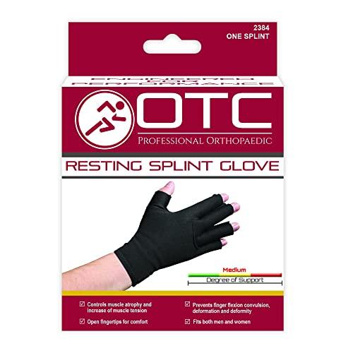 OTC OTC Resting Splint Glove, 5 Finger Semi-Rigid Splints, Open Tips, Black, Left Hand, Medium