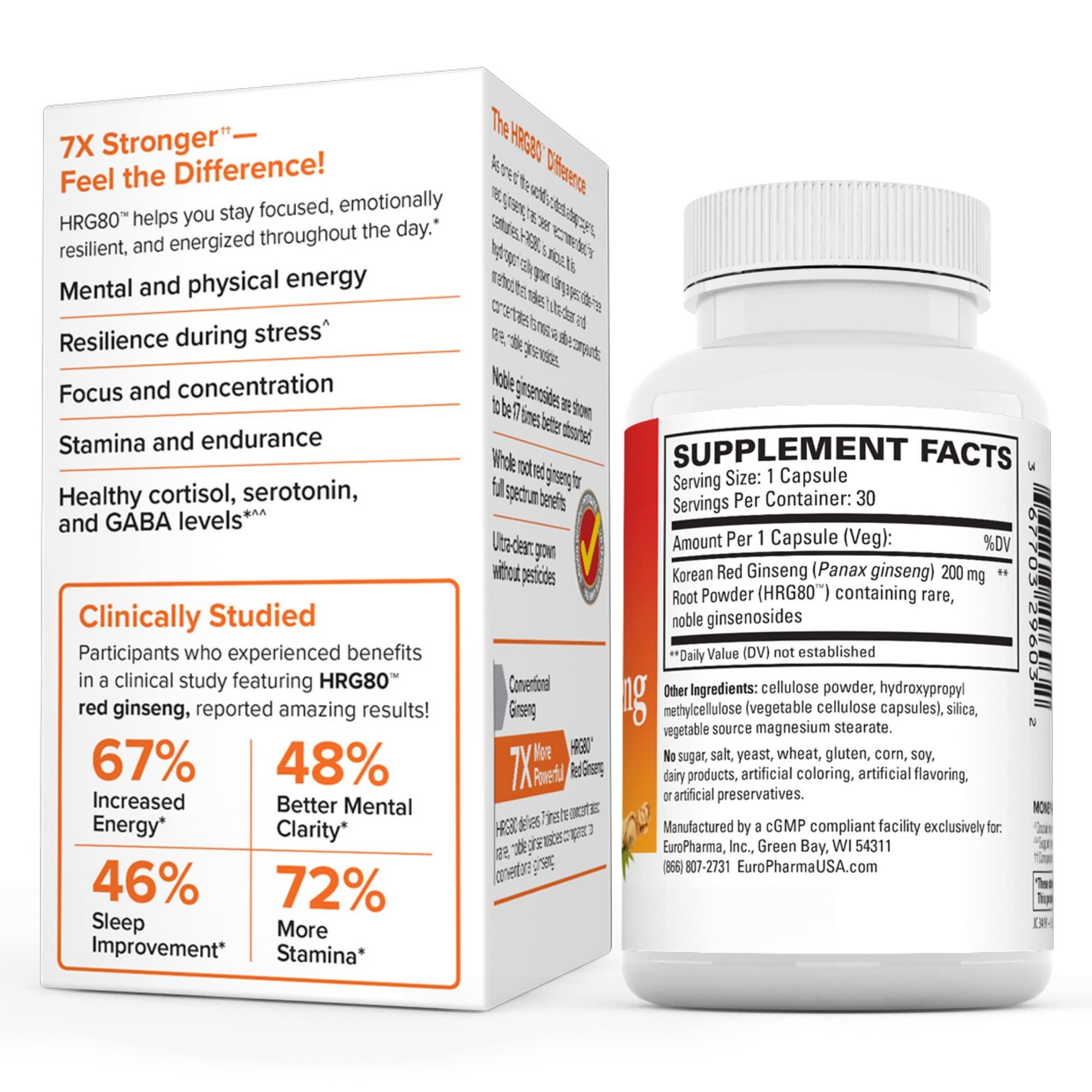 Terry Naturally Terry Naturally HRG80 Red Ginseng Energy - 30 Capsules - Red Ginseng Root Powder, Panax Ginseng, HRG80 - Non-GMO, Vegan, Gluten Free 30 Servings