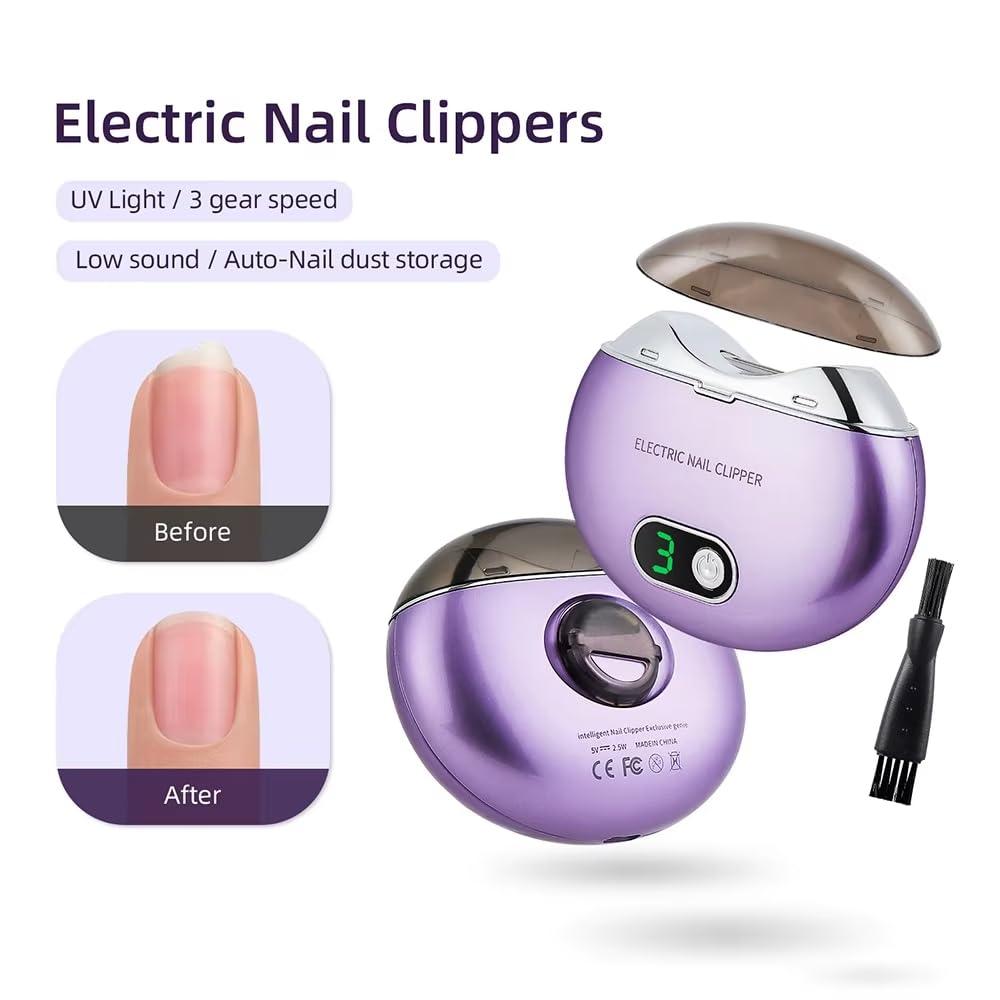 Aikertec Automatic Electric Nail Clipper,with LCD Digital Display, Safety Baby Fingernail Nail Clipper, 3-Speeds Levels and Nail Clip Storage, USB Rechargeable Suitable for Babies,Children (Purple)