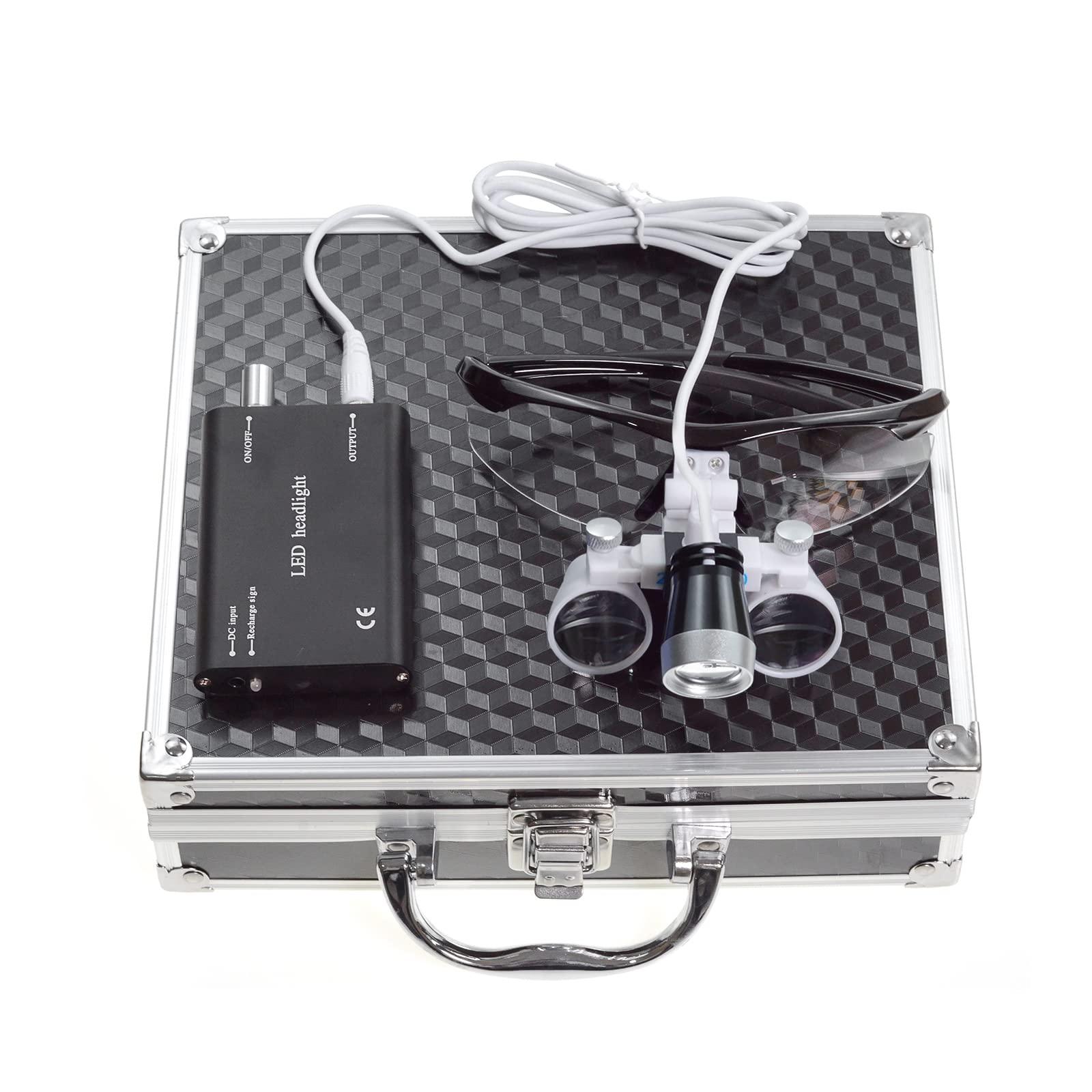 NSKI 2.5X420mm Bonicular Loupes Magnifier with 3W Operation Head Lamp Aluminum Box (Black)