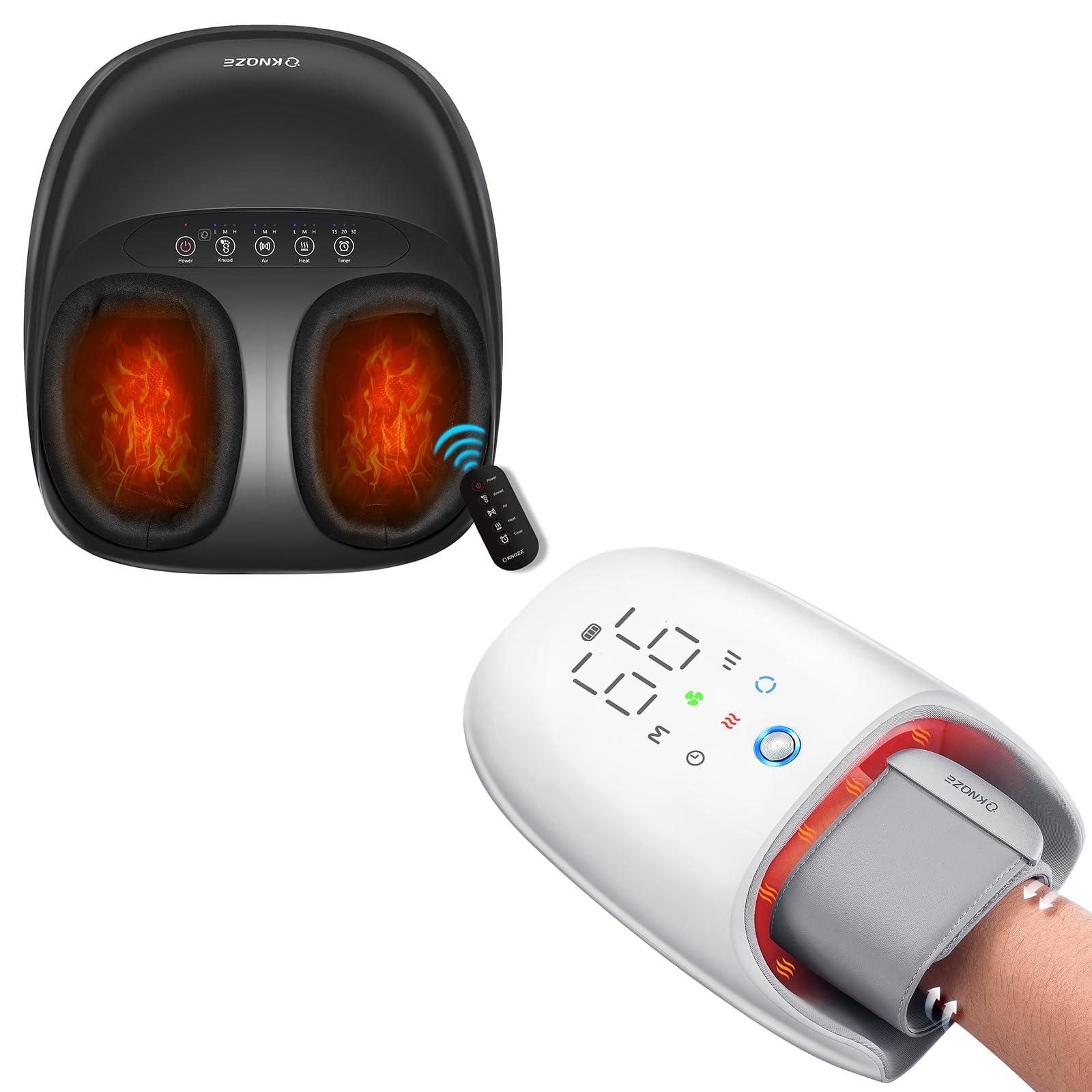 KNQZE KNQZE Foot Massager Machine with Heat, Shiatsu Deep Kneading Foot Massager with Remote, Compression, Hand Massager with Heat and Compression & Kneading Massage for Arthritis Carpal Tunnel Pain Relief