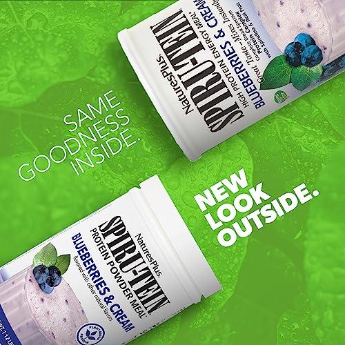 Nature's Plus NaturesPlus SPIRU-TEIN, Blueberries & Cream - 1.12 lb - Plant-Based Protein Powder - Vitamins & Minerals for Energy - Vegetarian, Gluten Free - 15 Servings