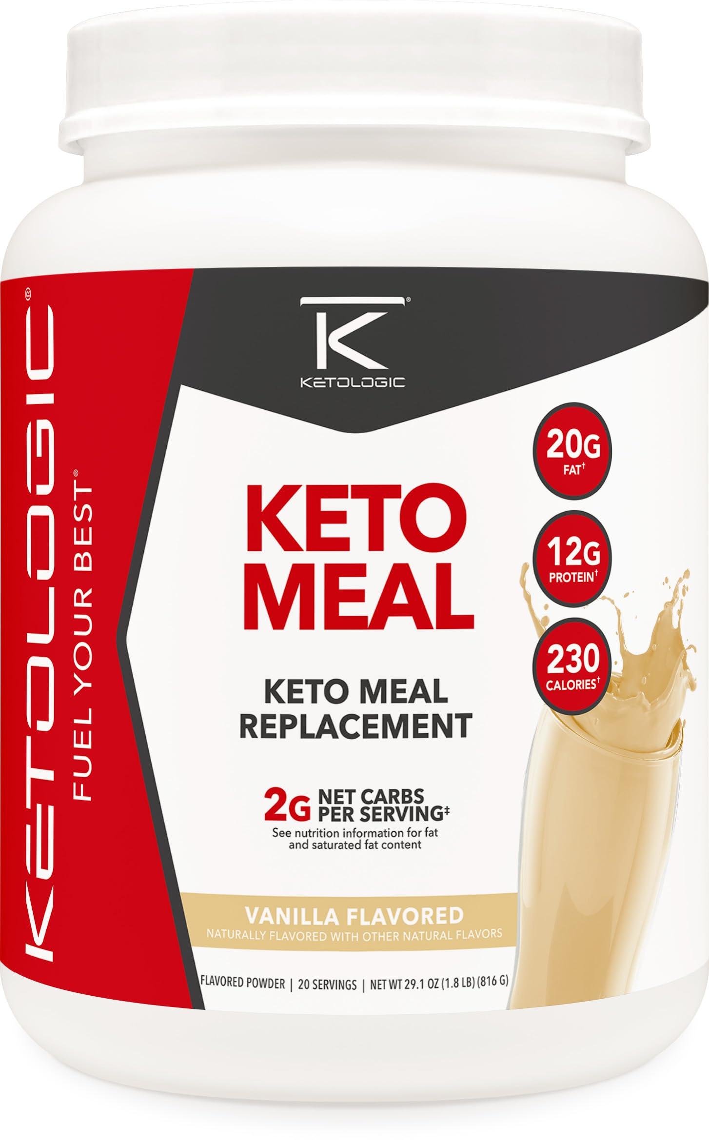 Ketologic Ketologic Keto Meal Replacement Shake Powder for Optimal Results + MCT Oil + Grass-Fed Whey - Perfectly Formulated Macros for Ketosis - 20 Servings - Vanilla