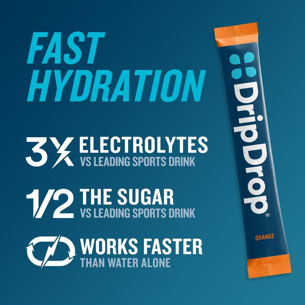 DripDrop DripDrop Hydration - Orange - Electrolyte Drink Mix Single Serve Powder Packets | Non-GMO, Gluten Free, Vegan | 32 Sticks