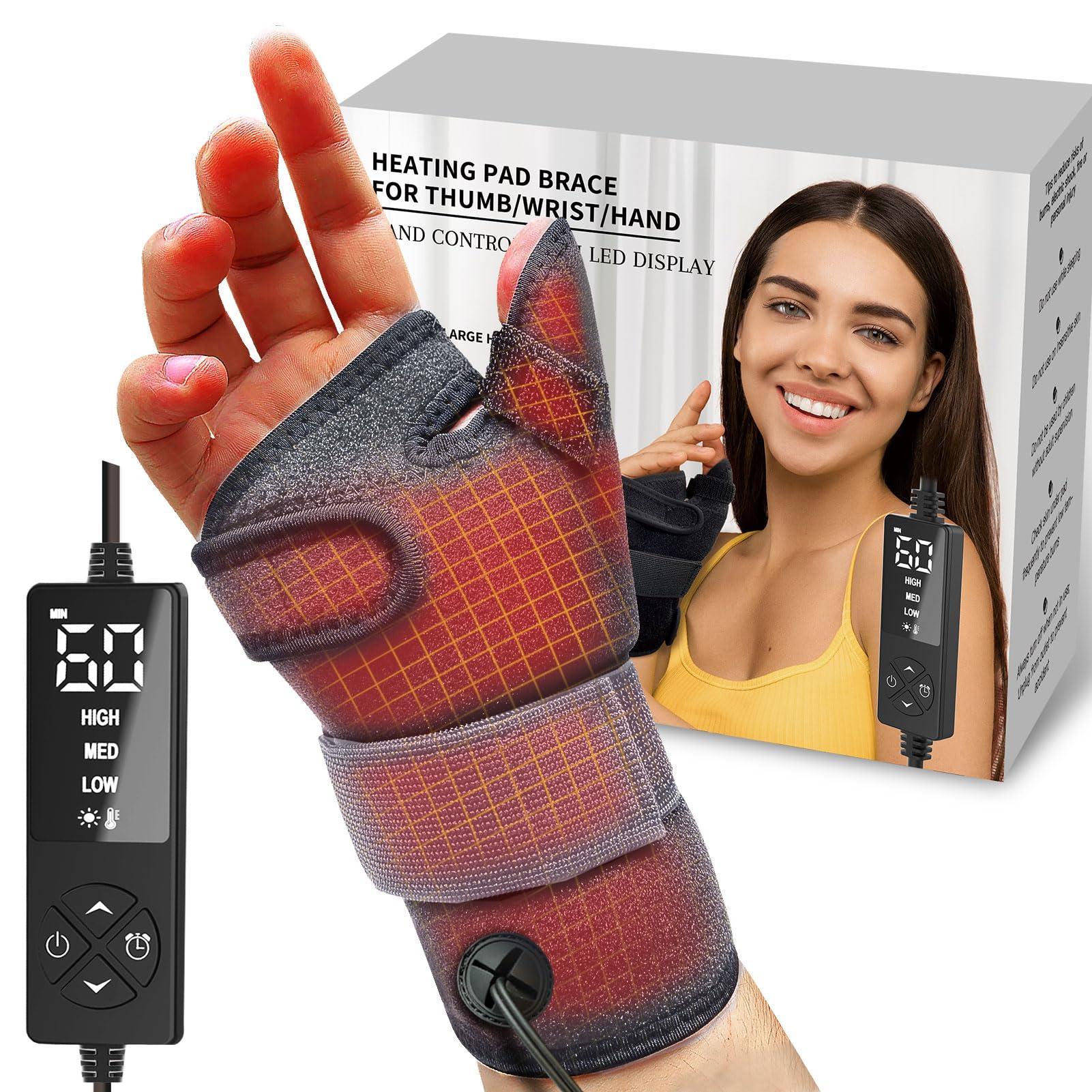 ELEKHEAL Wrist Thumb Brace Heating Pad for Arthritis and Carpal Tunnel Relief, Heated Wrap for Sprains Trigger Thumb, De Quervain\'s Tenosynovitis, Tendonitis Wrist Hand Pain Relief - Left Right Hand(L/XL)