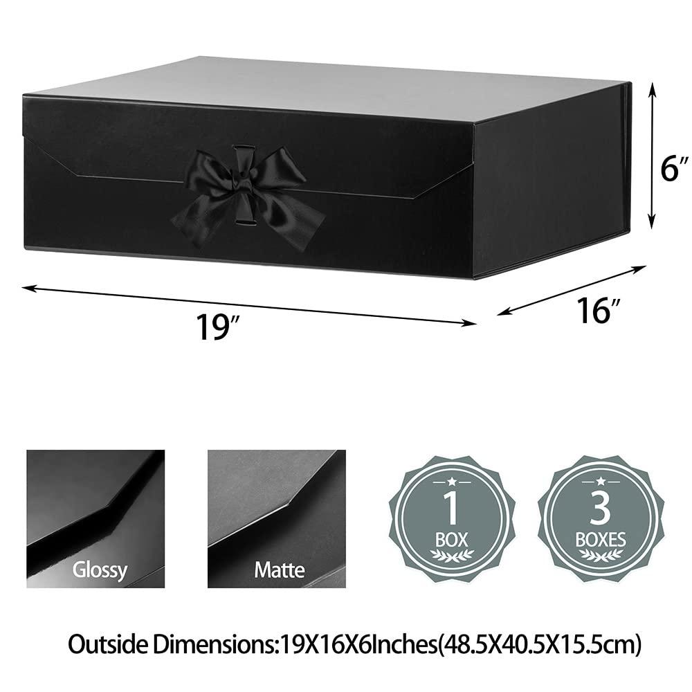 GoooodGift Extra Large Black Gift Box 19x16x6 Inches, Huge Gift Box with Ribbon, Large Gift Box with Lid Magnetic Closure, Groomsman Proposal Box, Gift Boxes for Wedding Dress (Glossy Black)