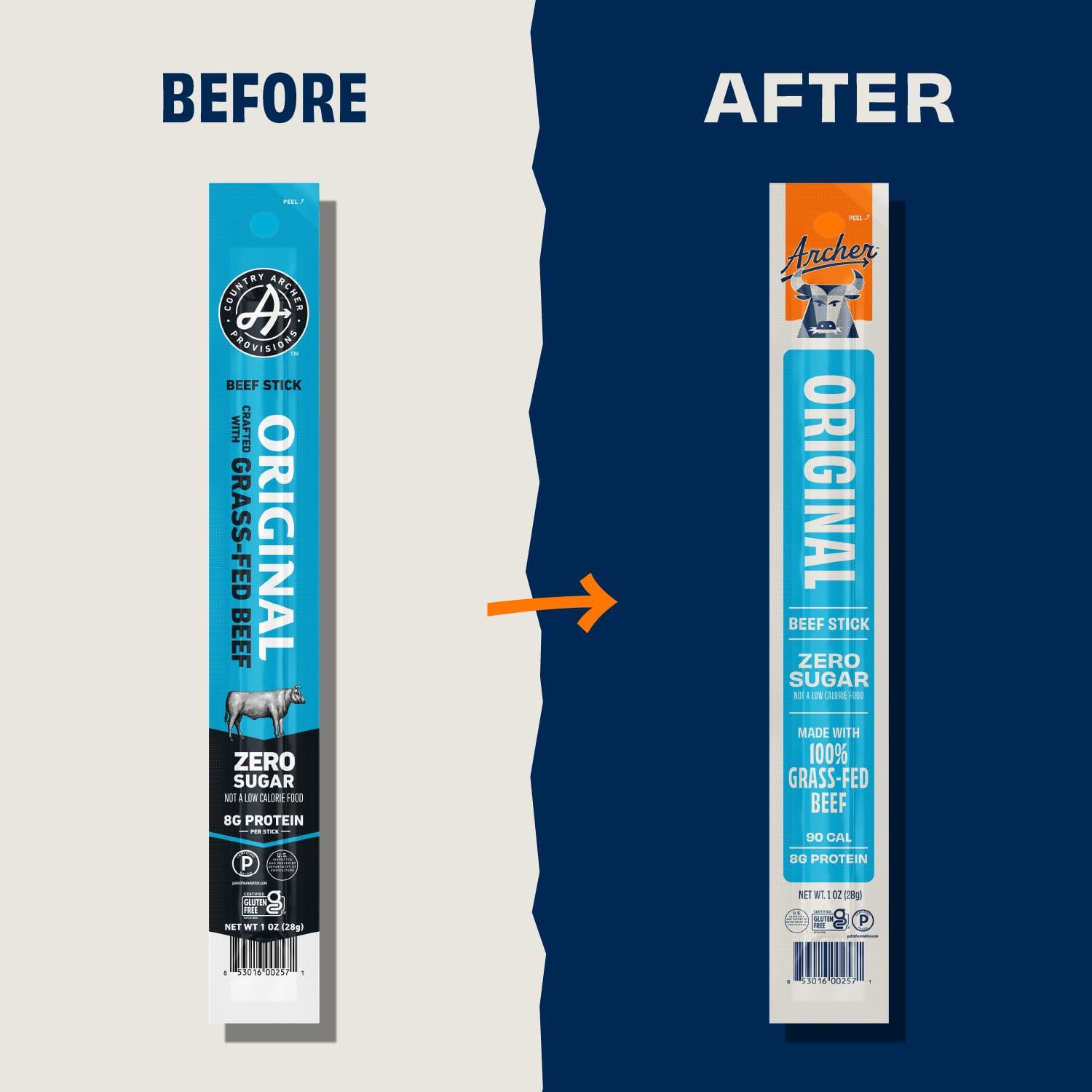 Country Archer Country Archer Beef Jerky Sticks - Grass Fed Beef Sticks Individually Wrapped, Beef Sticks Bulk, Beef Jerky Snack Packs, Gluten Free, Paleo, Keto - 1 oz Meat Sticks (Pack of 36)