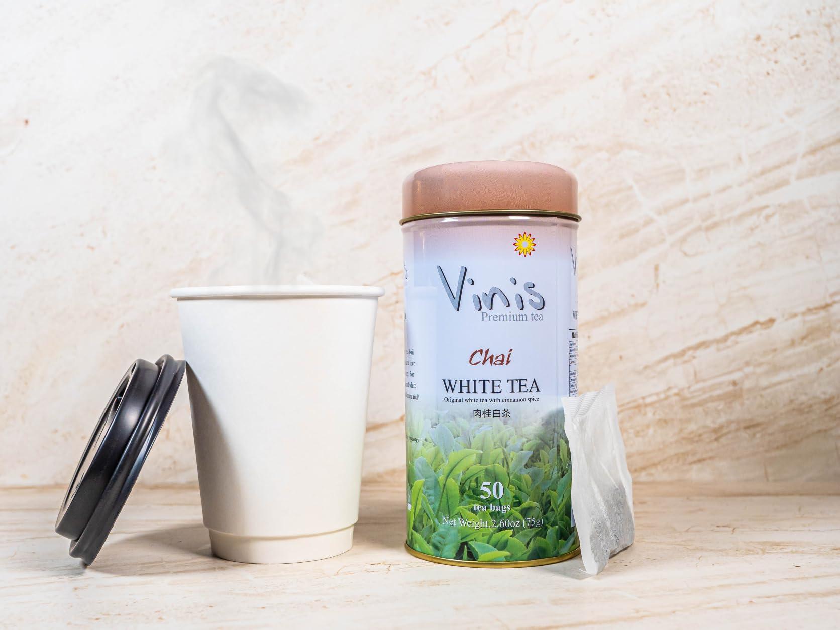 Vinis Vinis Premium Chai White Tea Tea Box of 6 Tins (50 tea bags per Tin) (Chai White Tea)